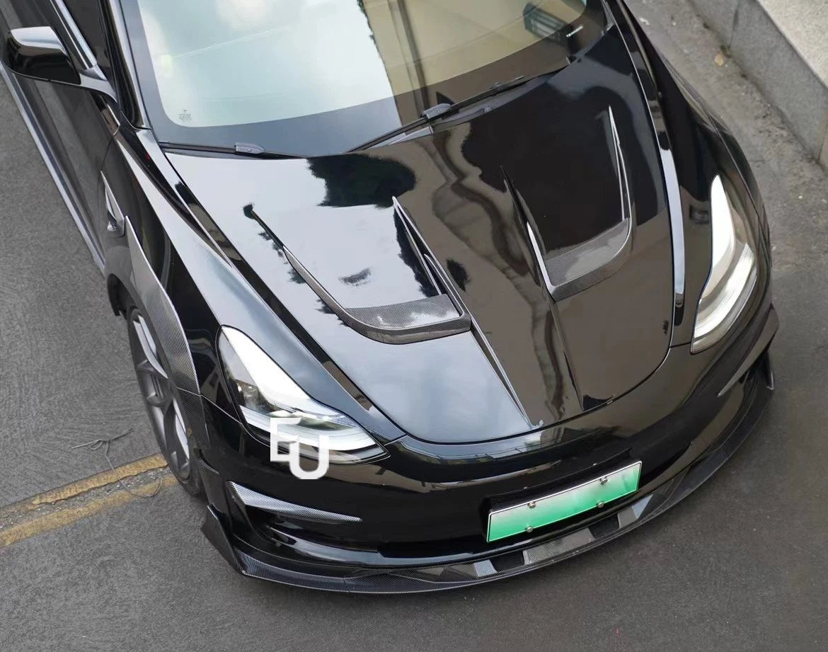 BRAGE DESIGN ALUMINIUM VENTED TURBO STYLE BONNET HOOD FOR TESLA MODEL 3 2017-23