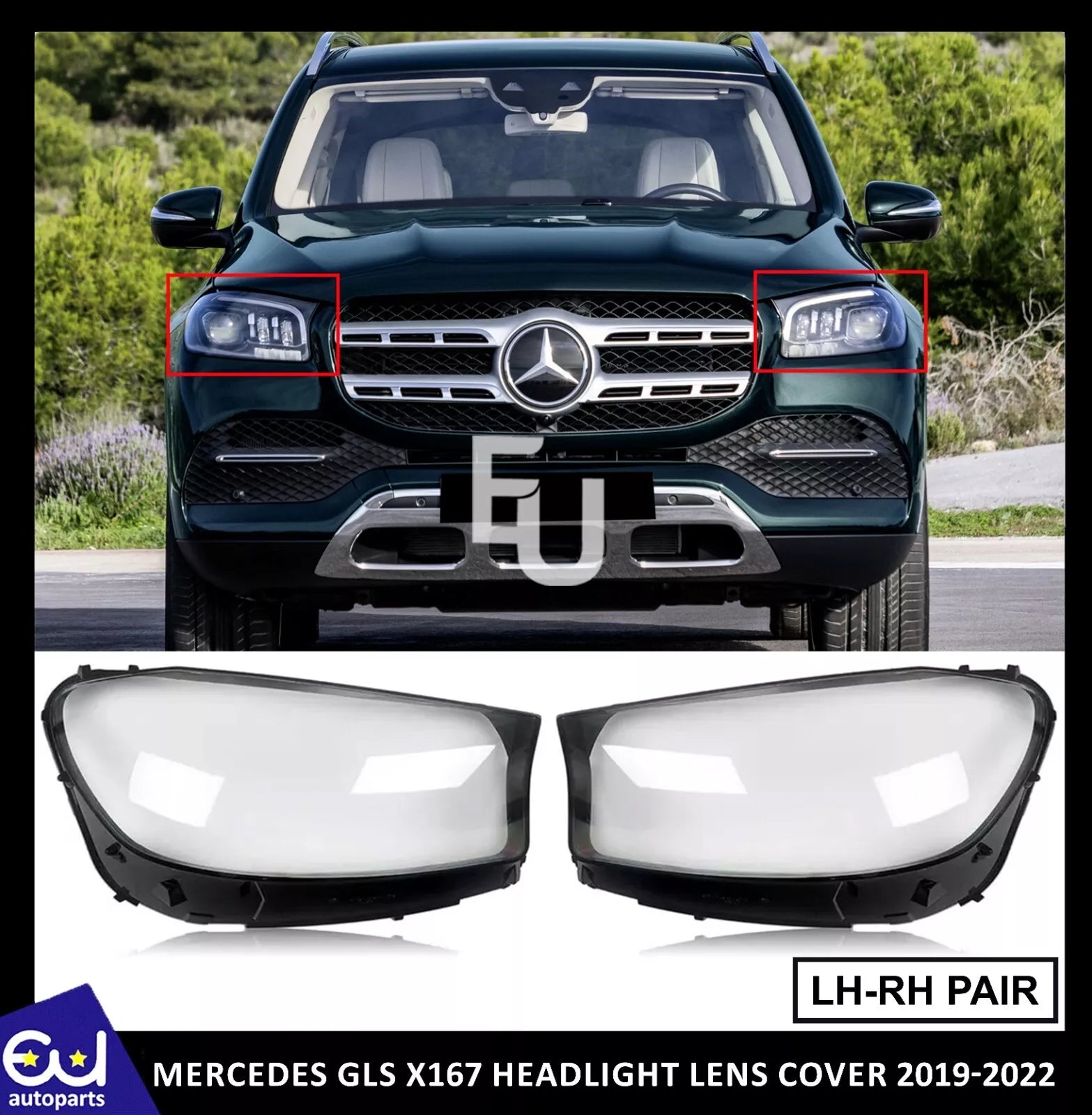 LEFT RIGHT SIDE PAIR HEADLIGHT LENS COVER HEADLAMP FOR MERCEDES GLS X167 19-22