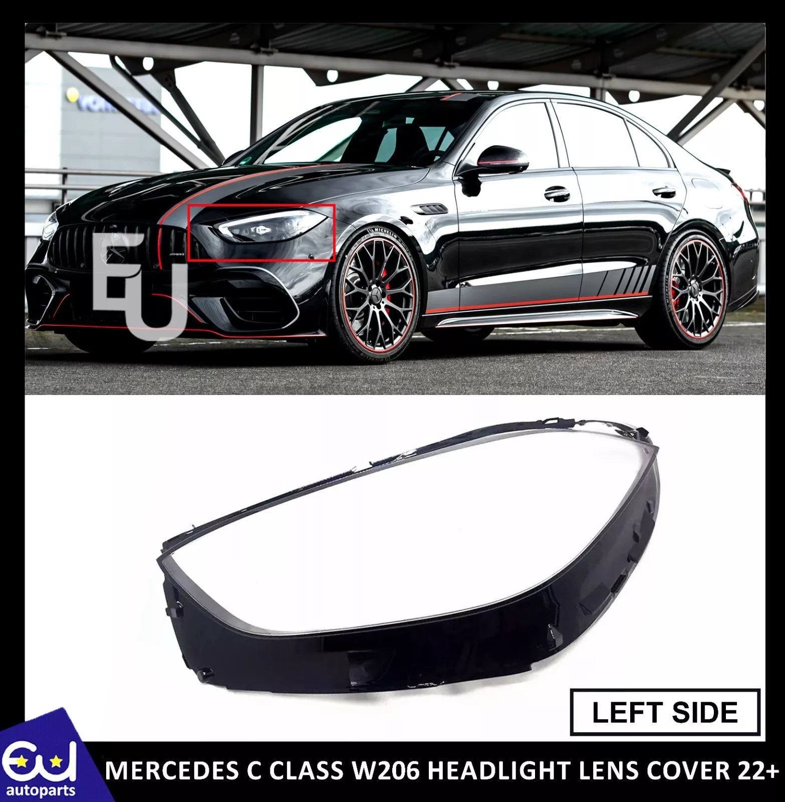 FOR MERCEDES-BENZ C CLASS W206 21+ HEADLIGHT GLASS LENS COVER LEFT SIDE + MANUAL