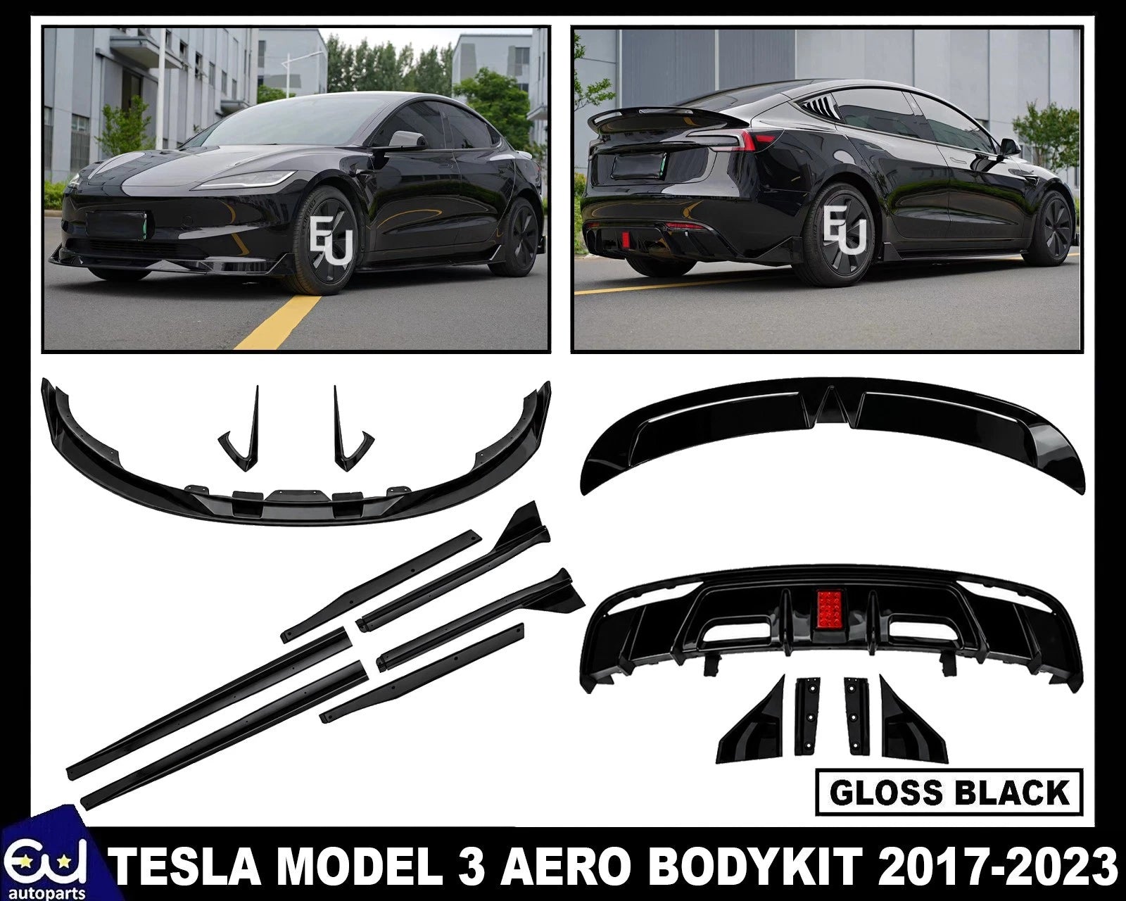 BRAGE DESIGN AERO BODY KIT FRONT SPLITTER REAR DIFFUSER FOR TESLA MODEL 3 2017+