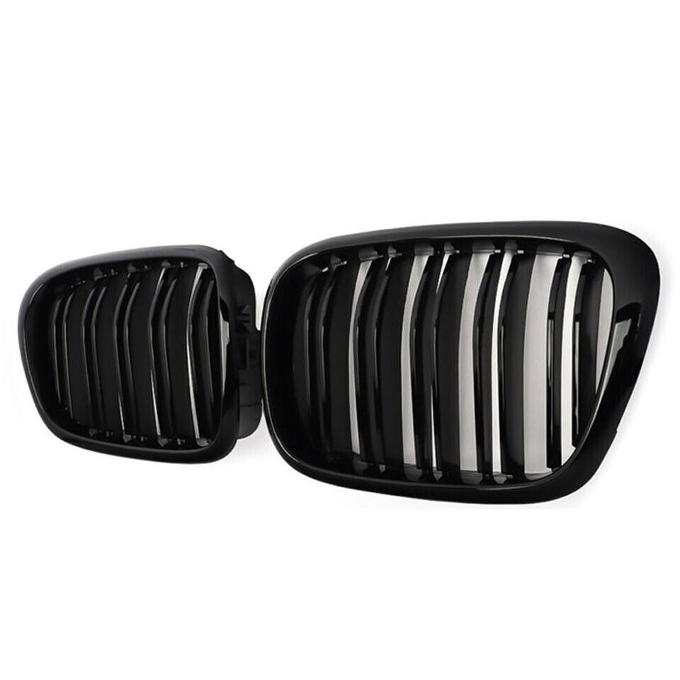GLOSS BLACK TWIN SLATS FRONT KIDNEY GRILLE GRILL FOR BMW 5 SERIES E39 1995-2002