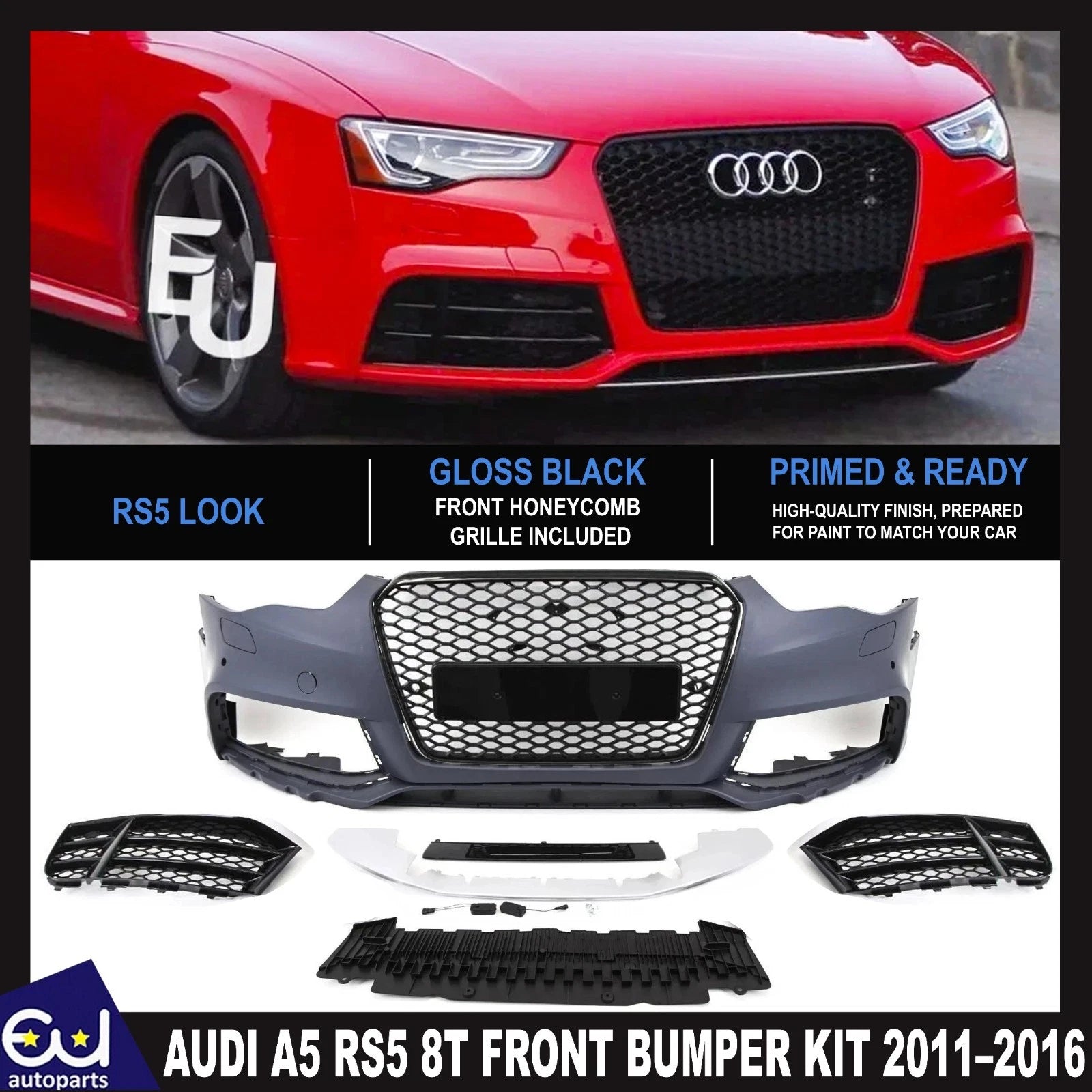 FOR AUDI A5 8T FACELIFT 2011–2016 FRONT BUMPER BODYKIT W/GRILLES RS5 STYLE LOOK