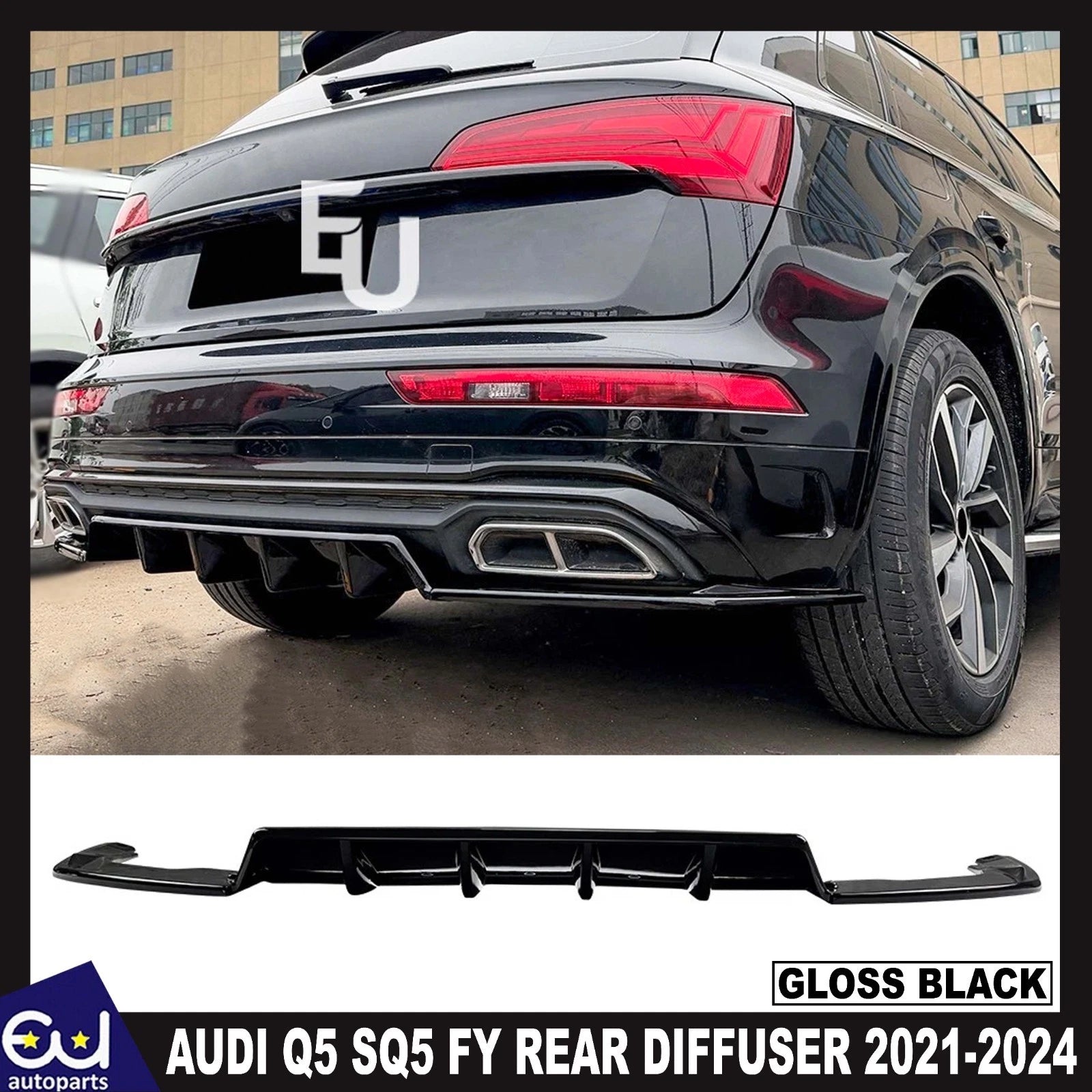 FOR AUDI Q5 SQ5 FY LCI/FACELIFT SUV REAR DIFFUSER SPOILER LIP GLOSS BLACK 21-24
