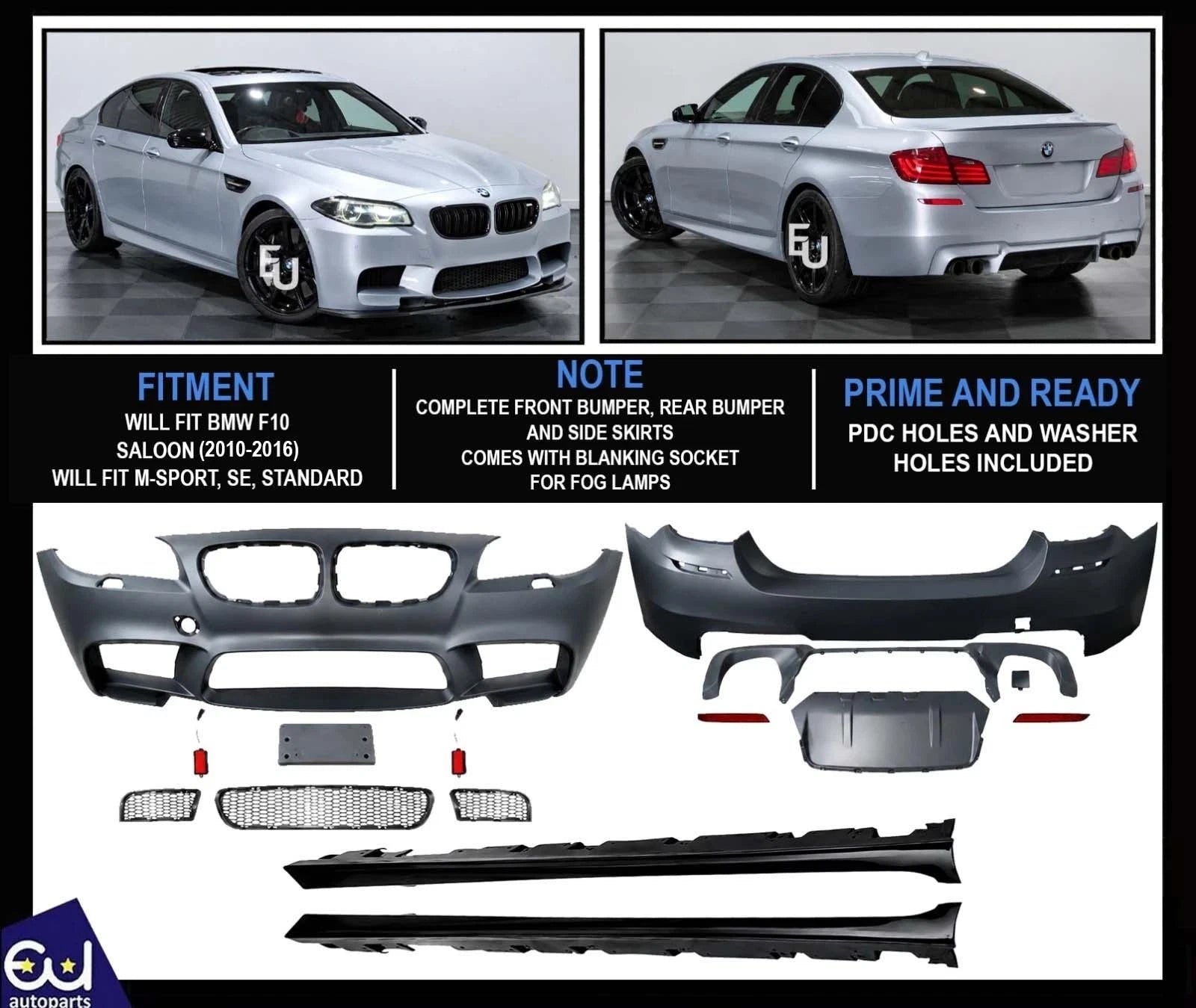 M5 STYLE FOR BMW 5 SERIES F10 FRONT REAR CONVERSION BUMPER BODYKIT 10–16 SALOON