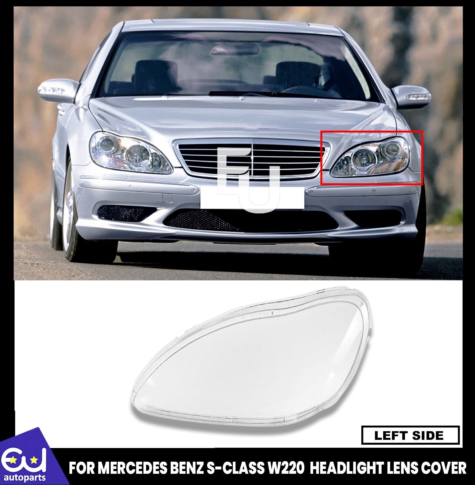 LEFT HEADLIGHT LENS COVER REPLACEMENT FOR MERCEDES BENZ W220 S-CLASS 1998-2005