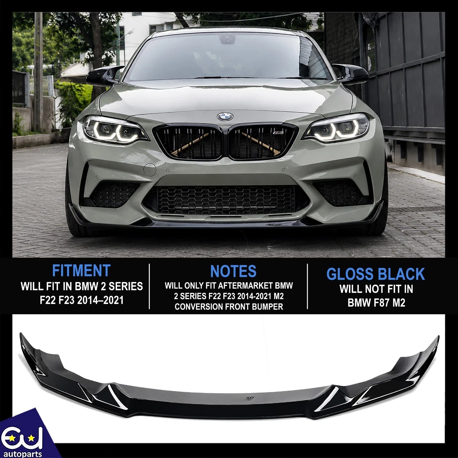M2 COMPETITION FRONT SPLITTER FOR AFTERMARKET M2C FRONT BUMPER FOR BMW F22 F23