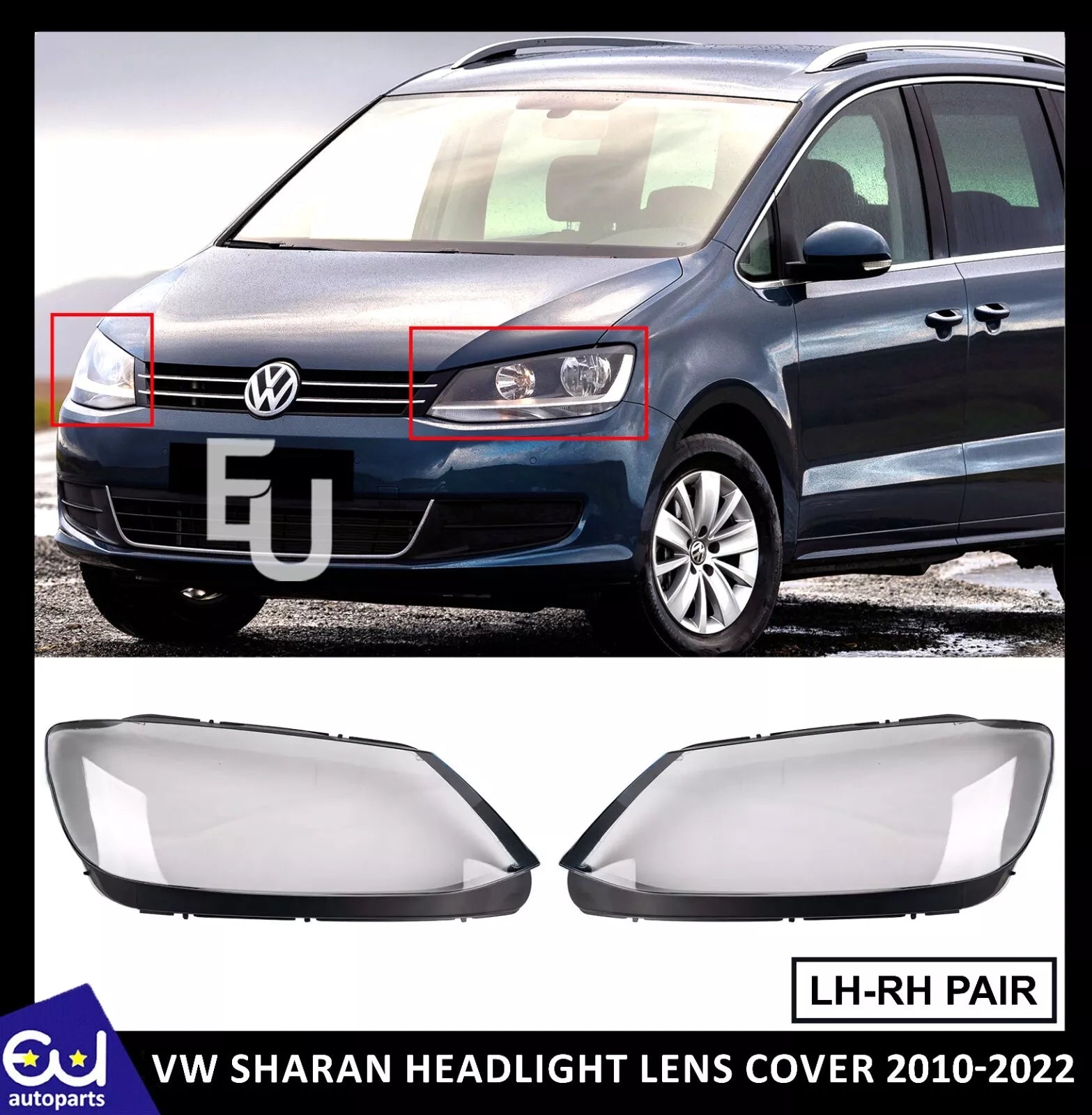 LEFT RIGHT SIDE PAIR HEADLIGHT LENS COVER LAMP FOR VW SHARAN 2010-2022