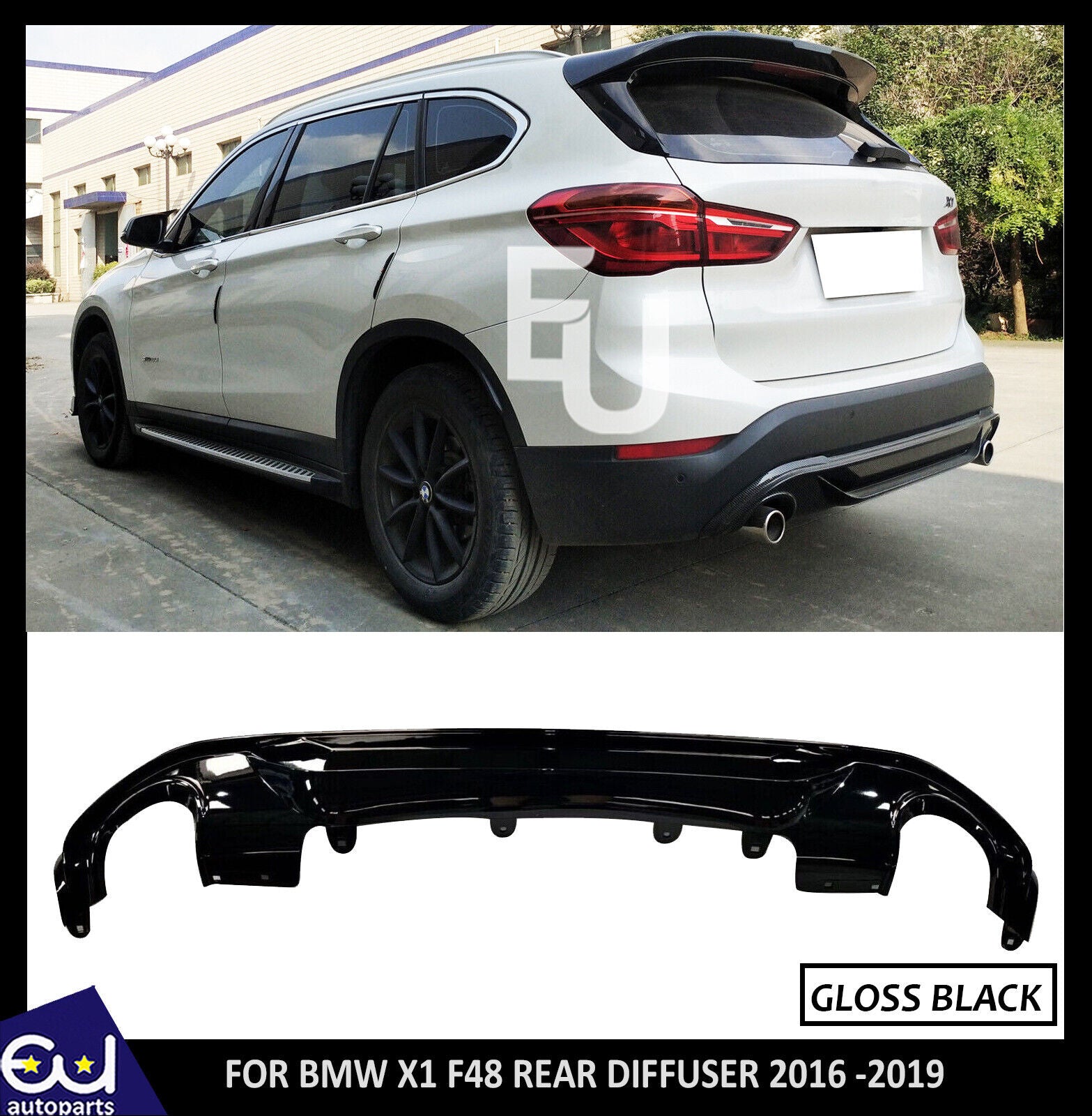 FOR BMW X1 F48 F49 MP STYLE REAR BUMPER DIFFUSER VALANCE GLOSS BLACK 2016-2021