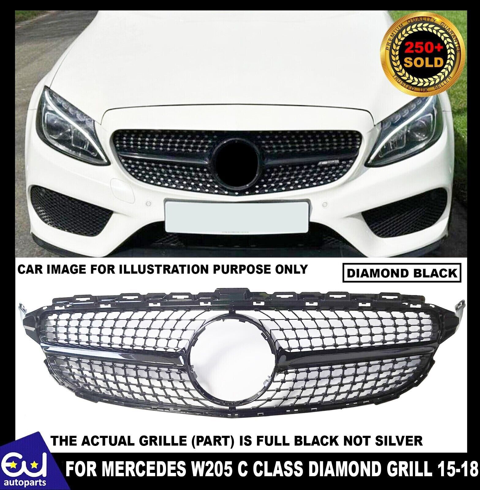 FOR MERCEDES W205 C205 C CLASS BLACK DIAMOND FRONT GRILL GRILLE AMG C43 15-18