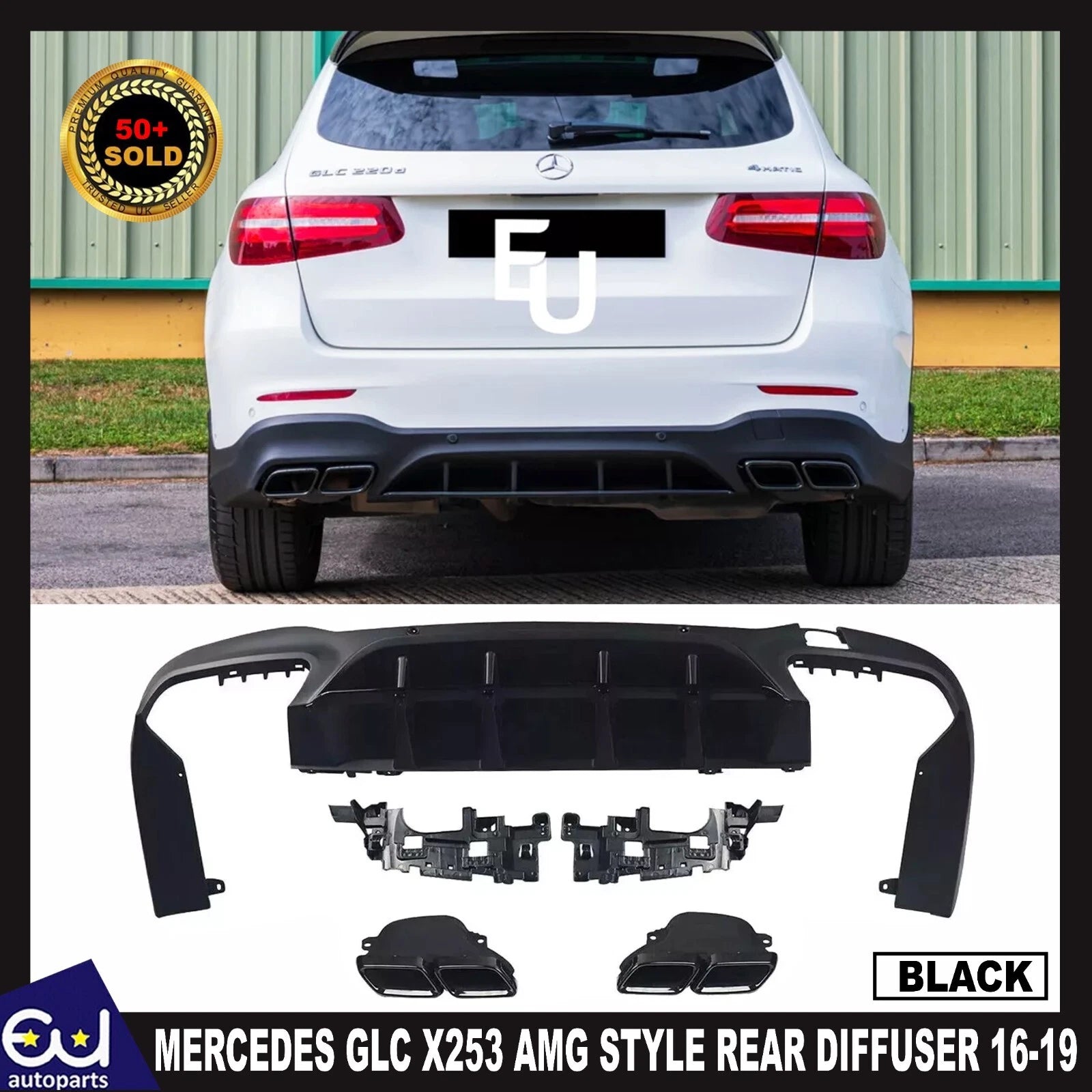 FOR MERCEDES GLC CLASS X253 GLC63 AMG STYLE REAR DIFFUSER & TAIL PIPES 16-19