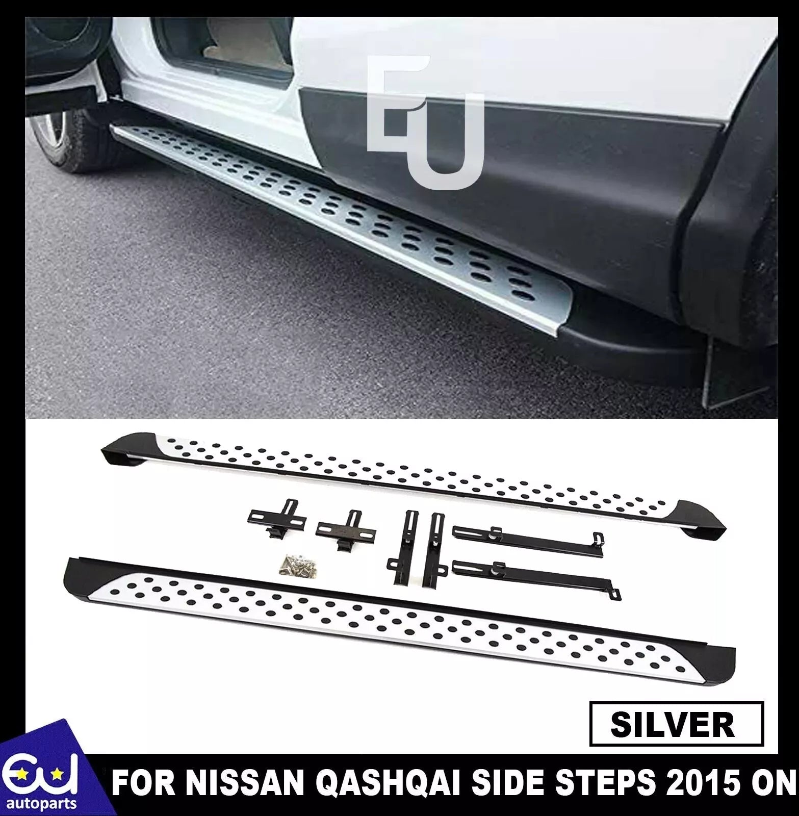 FOR NISSAN QASHQAI J11 SIDE STEPS RUNNING BOARDS SILVER NEW STYLE PAIR 2015+
