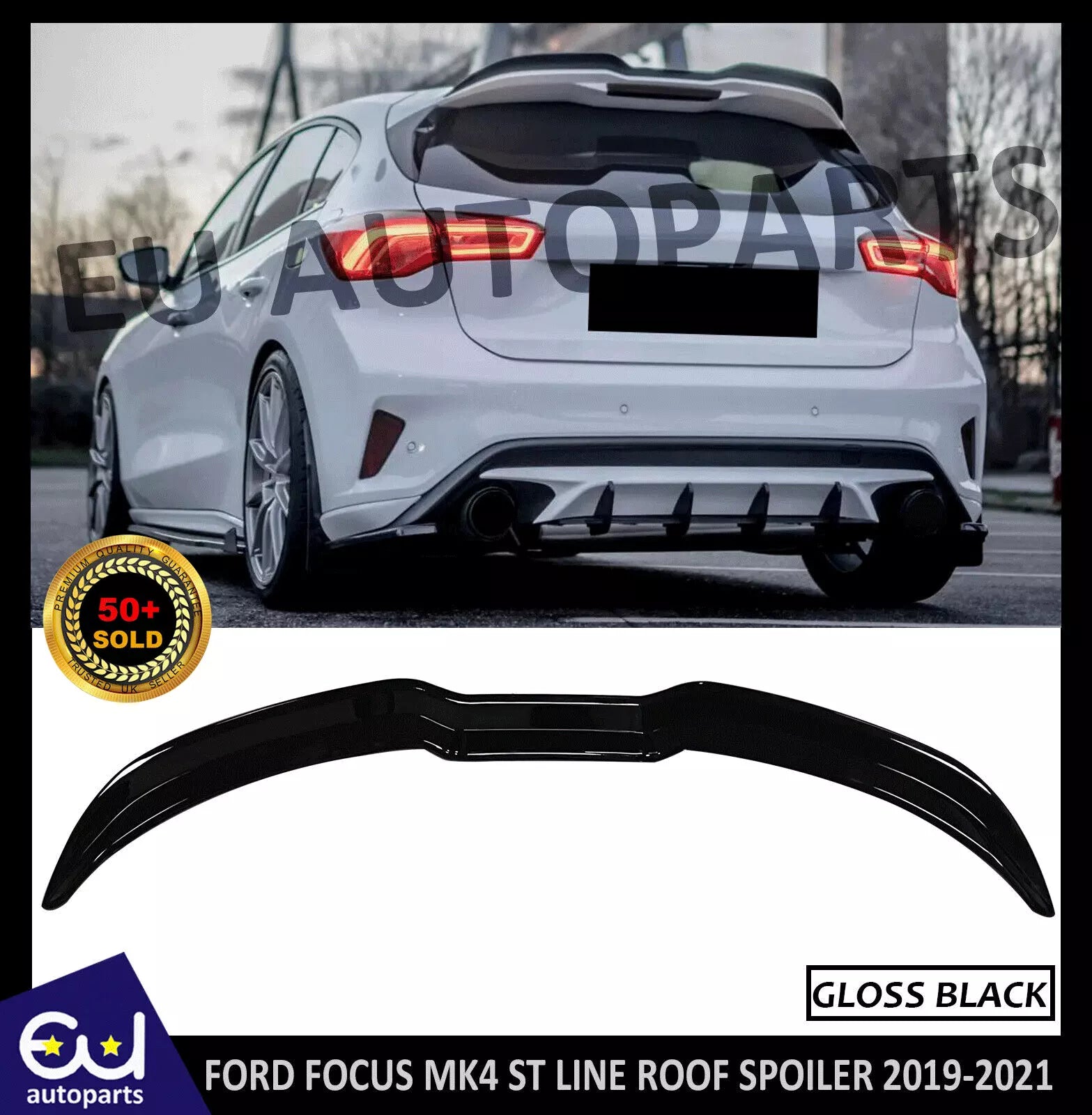 REAR ROOF BOOT SPOILER LIP FOR FORD FOCUS MK4 ST LINE HATCHBACK 19+ GLOSS BLACK