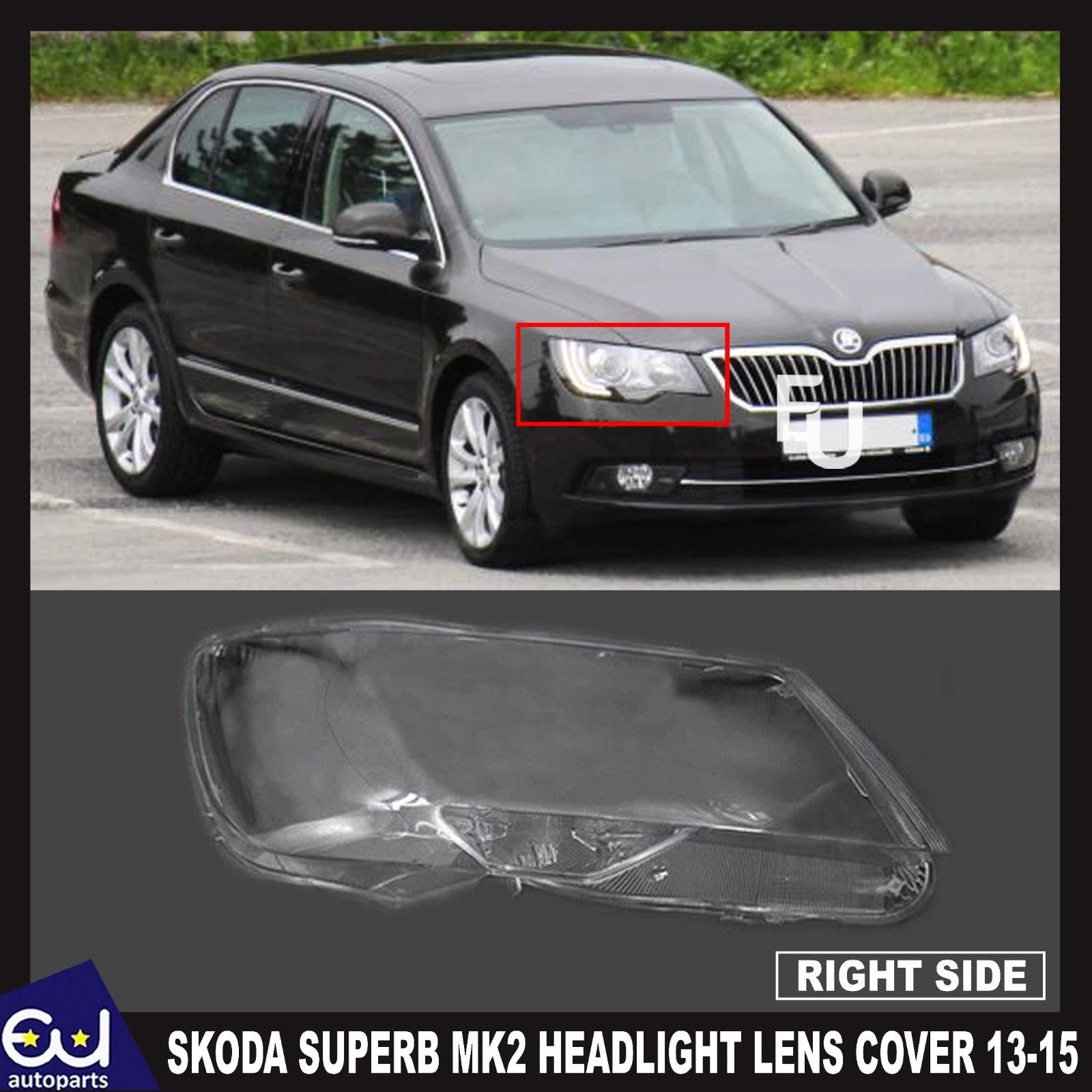 FOR SKODA SUPERB MK2 RIGHT DRIVER CLEAR HEADLIGHT LENS SHELL LAMPSHADE 13-15