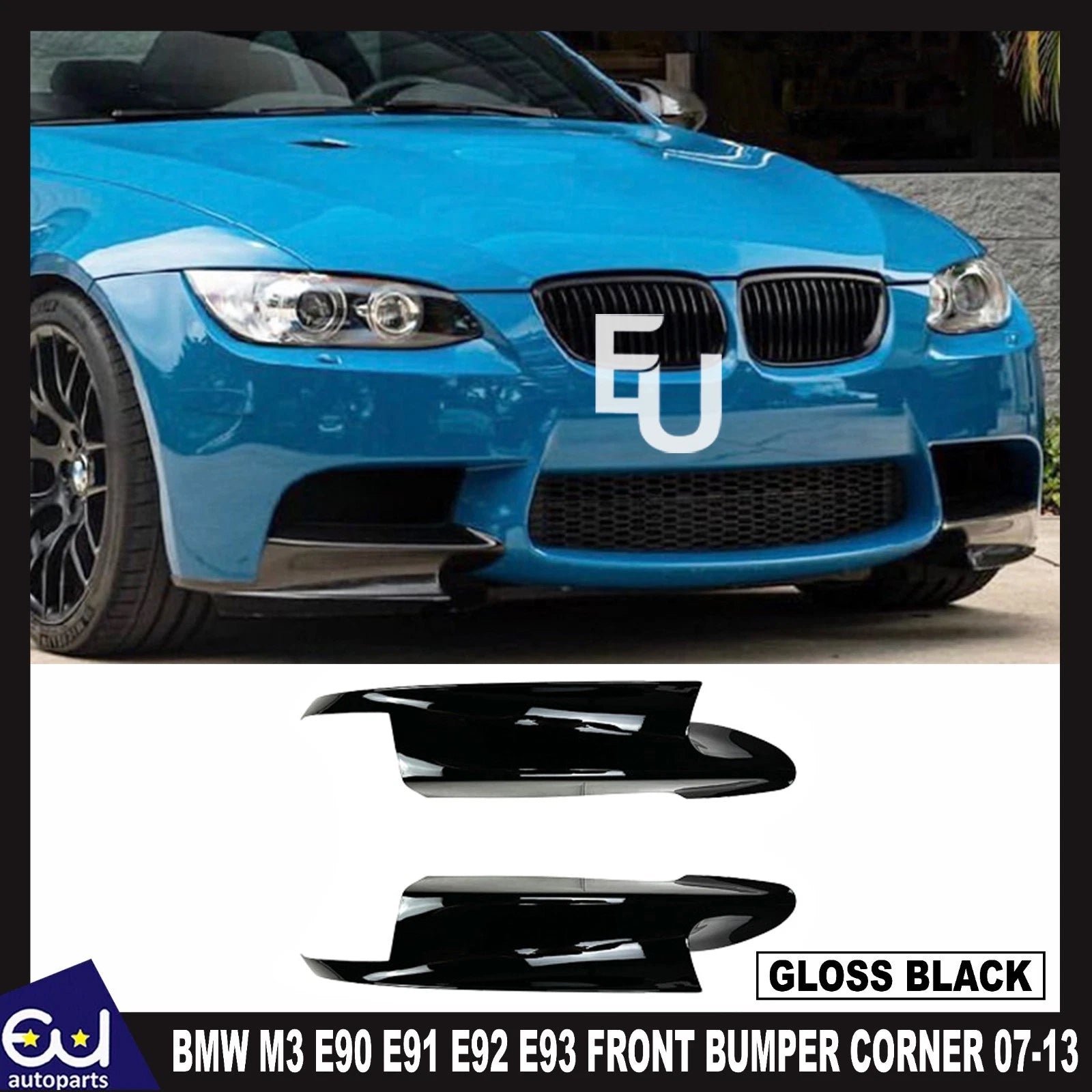 FOR BMW M3 E90 E91 E92 E93 FRONT BUMPER CORNER SPLITTERS GLOSS BLACK KIT 2007-13