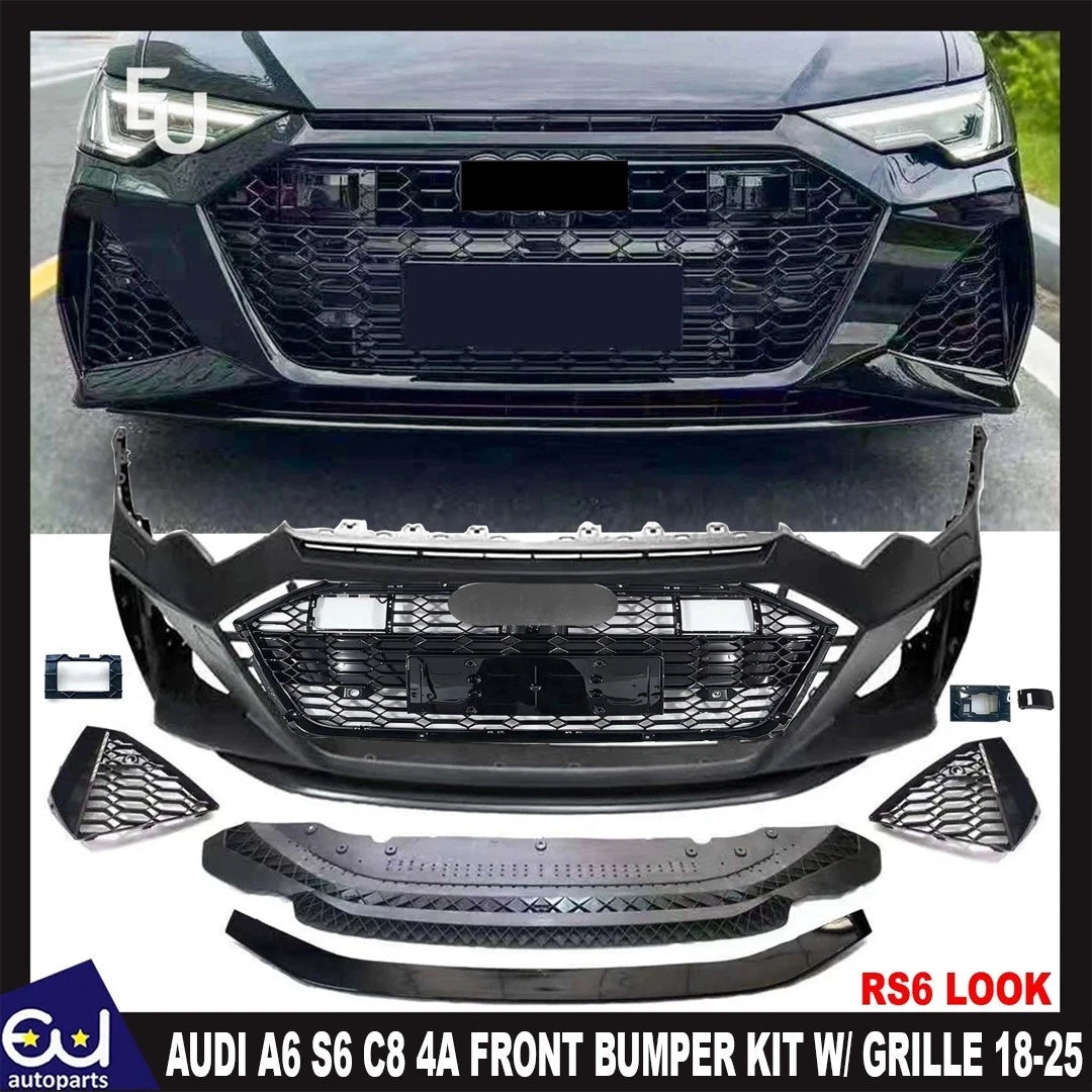 RS6 STYLE LOOK FRONT BUMPER KIT FOR AUDI A6 S6 C8 4A 18–22 WITH HONEYCOMB GRILLE