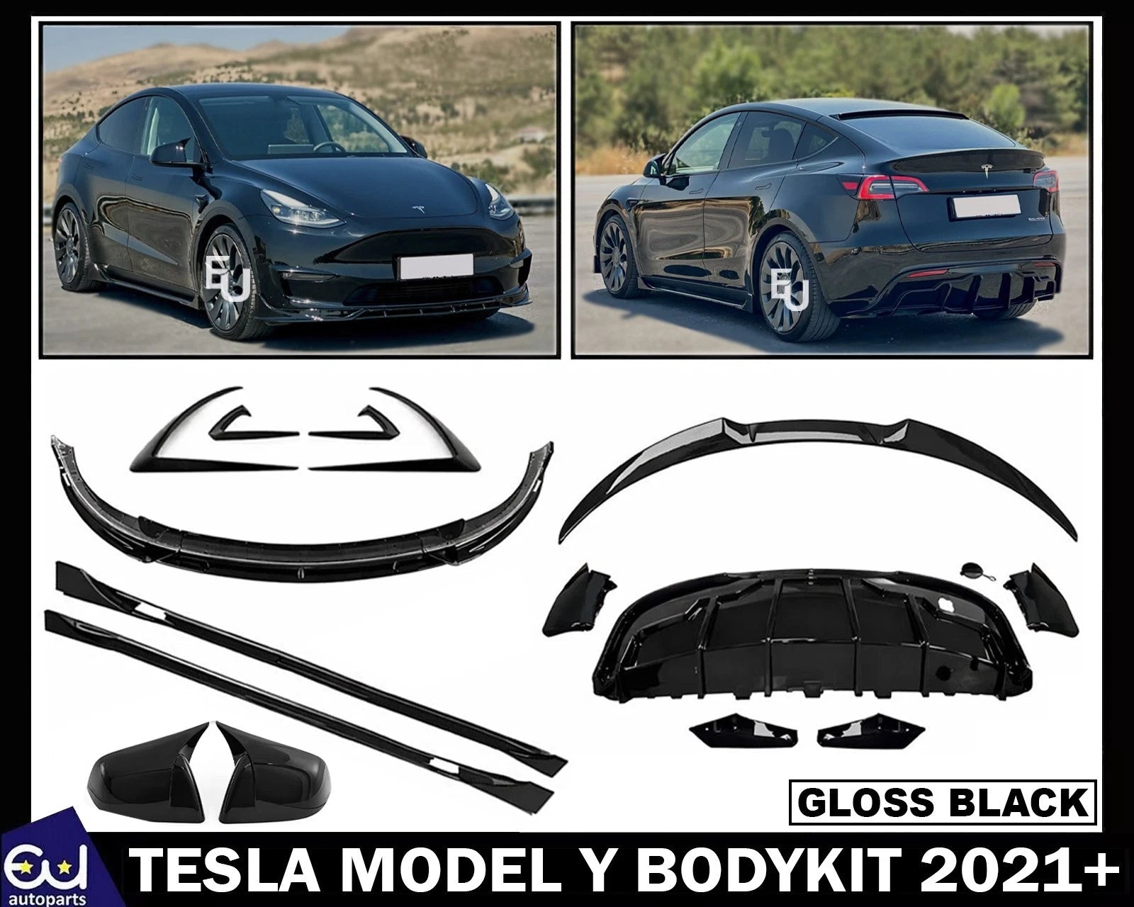 FOR TESLA MODEL Y BODY KIT BODYKIT FRONT SPLITTER LIP REAR DIFFUSER MIRROR 2021+