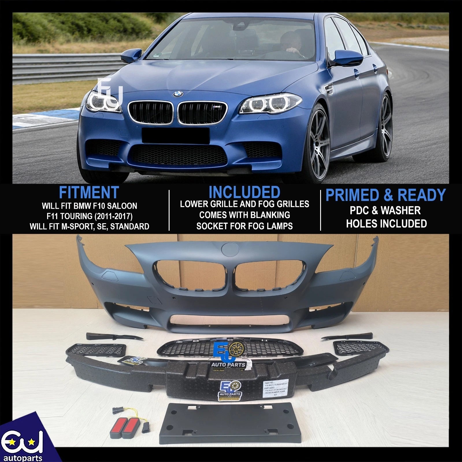 M5 CONVERSION FRONT BUMPER BODY KIT FOR BMW 5 SERIES F10 F11 2010-17 WITH PDC