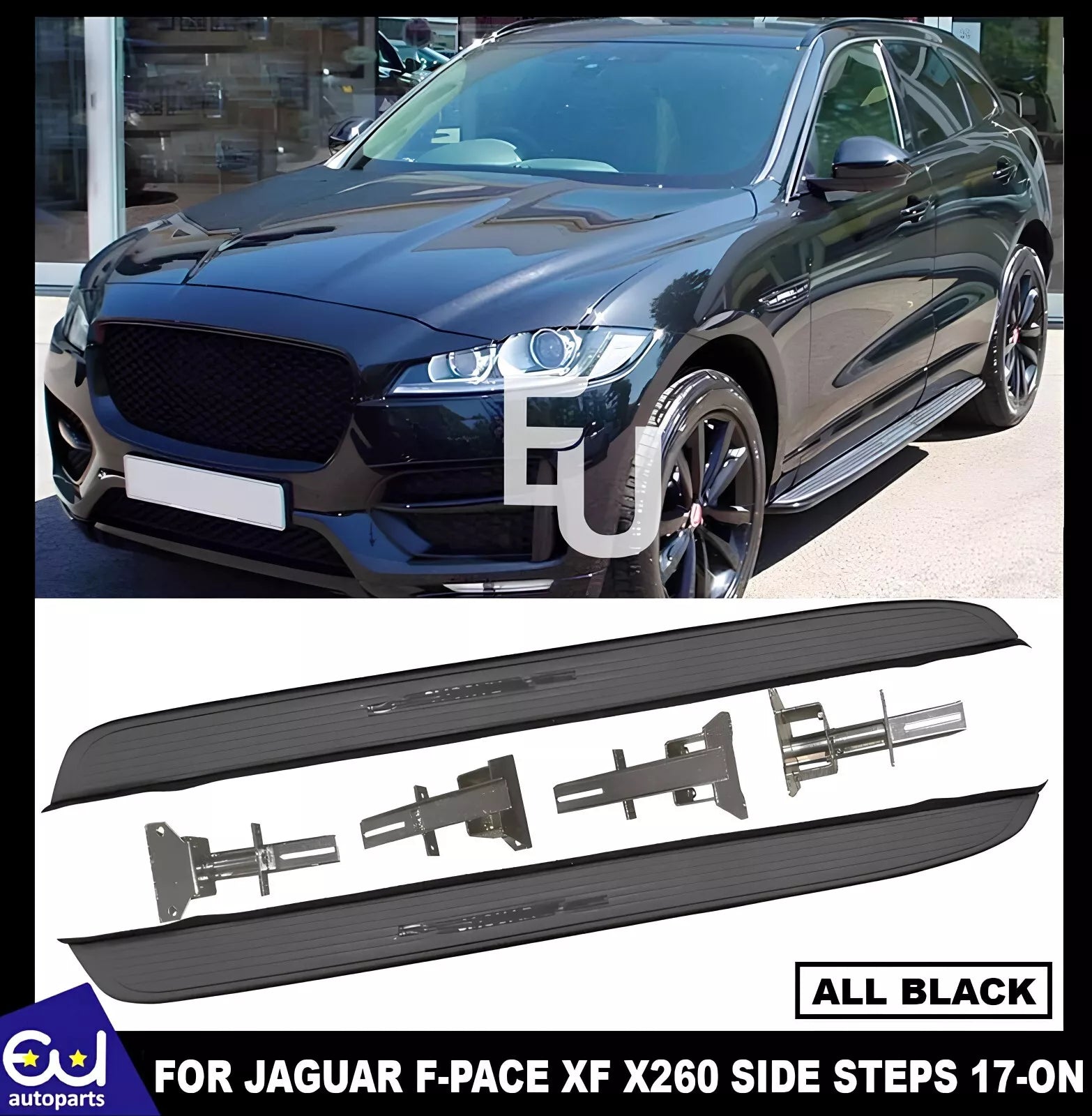 SIDE STEPS RUNNING BOARDS FOR JAGUAR F-PACE XF MK2 X260 STEALTH ALL BLACK 2017+