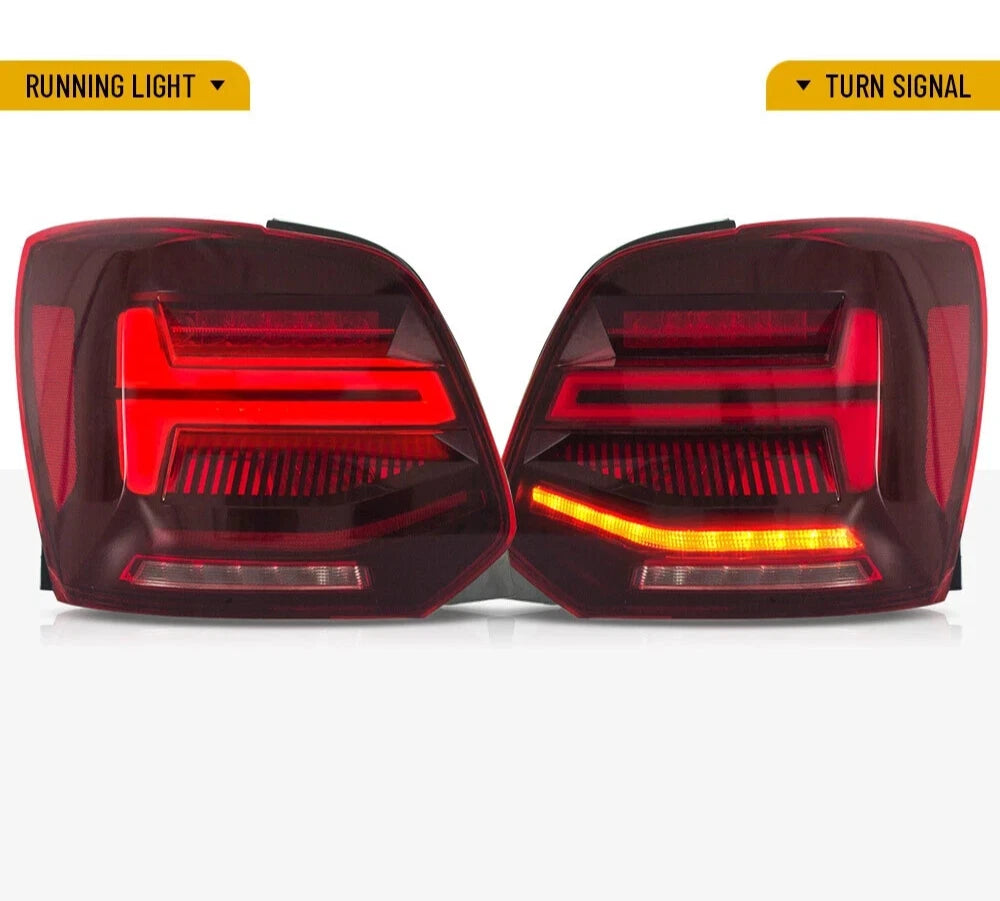 DYNAMIC LED REAR TAIL LIGHT LAMP RED LENS FOR VW VENTO POLO 6R 6C W/SEQUENTIAL
