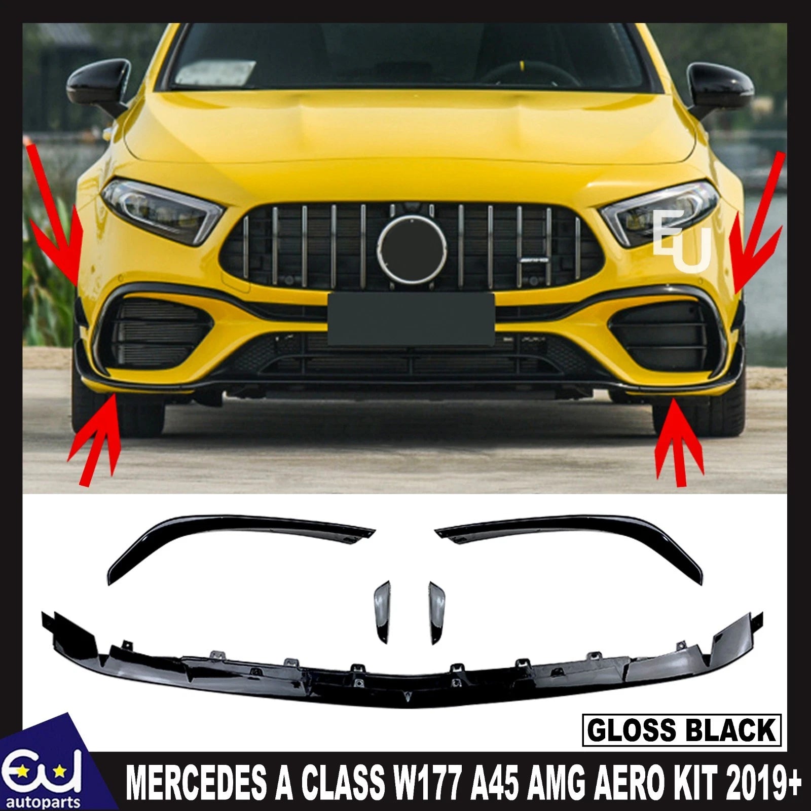 FOR MERCEDES A CLASS W177 A45 A45S AMG FRONT SPLITTER AERO KIT CANARD 2019+