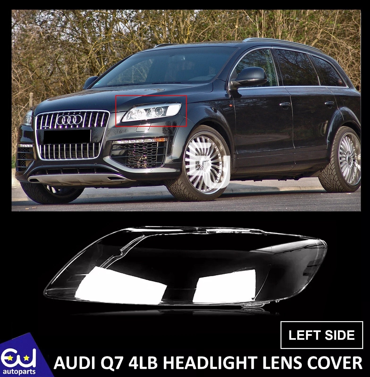 LEFT HEADLIGHT LENS COVER HEADLAMP SHELL REPLACEMENT FOR AUDI Q7 4LB 2006-2015