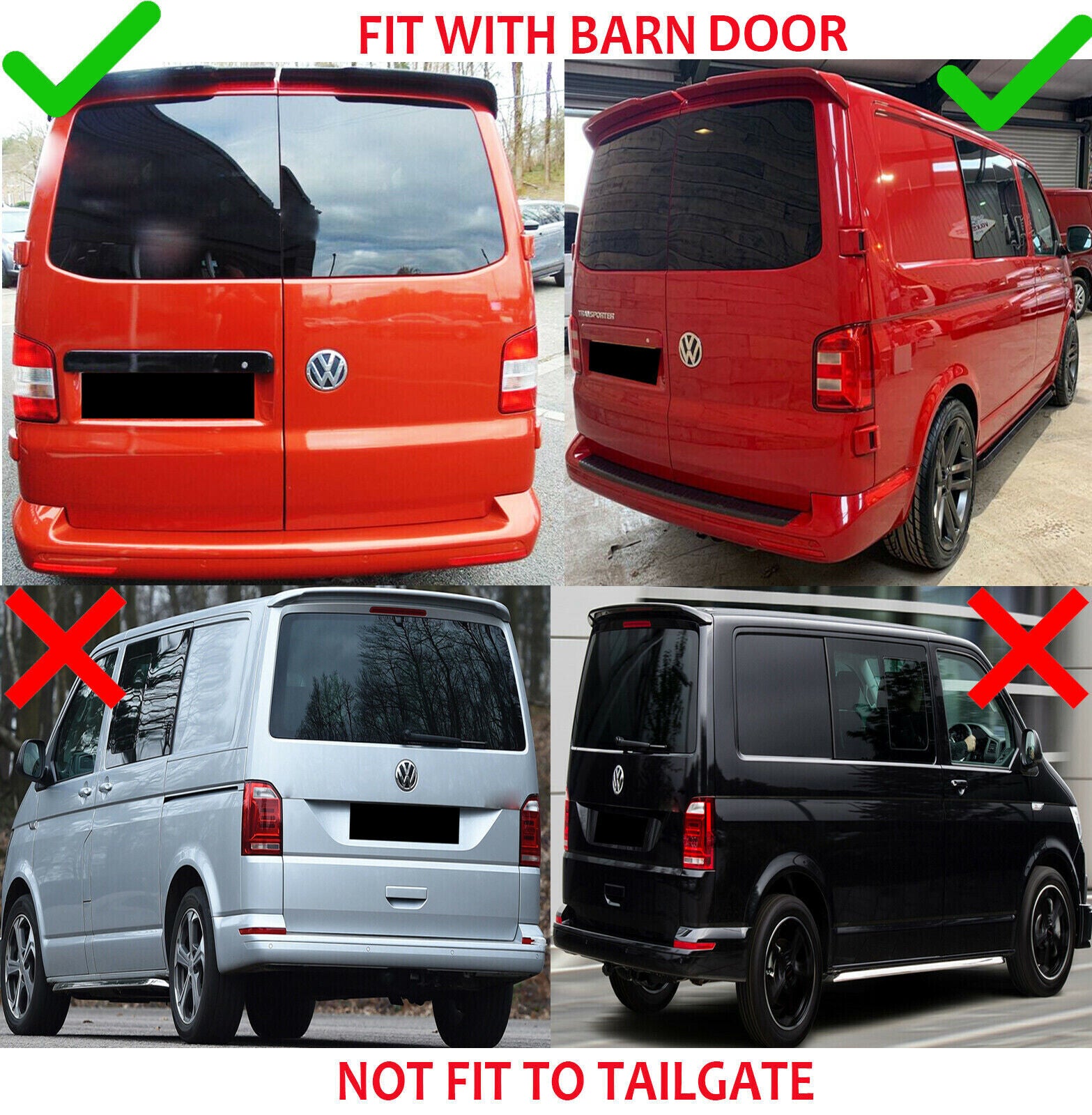 REAR TWIN BARN DOOR ROOF SPOILER FOR VW TRANSPORTER T5 T5.1 T6 T6.1 GLOSS BLACK