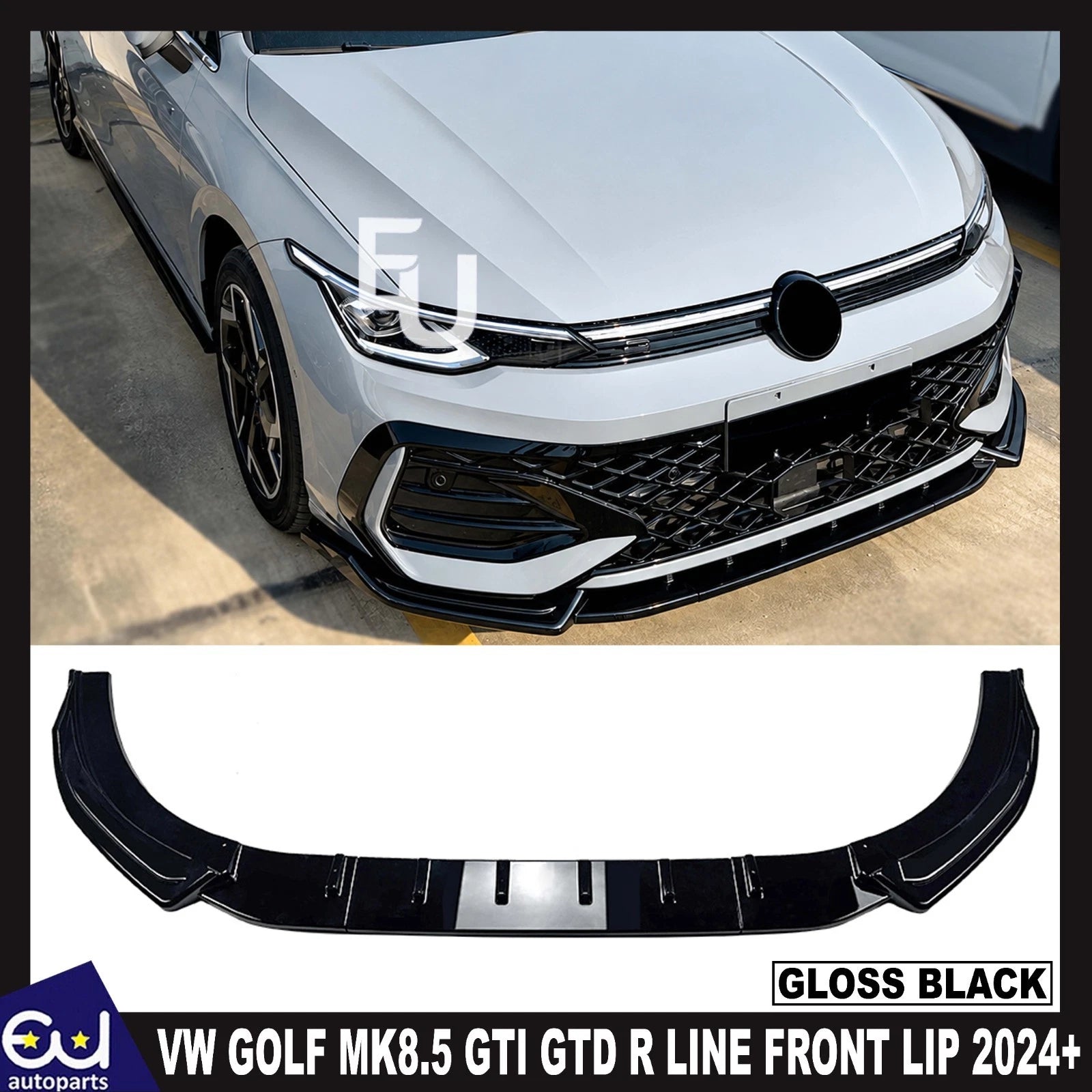 FOR VW GOLF MK8.5 GTI GTD R LINE FRONT SPLITTER SPOLER LIP KIT GLOSS BLK 2024+