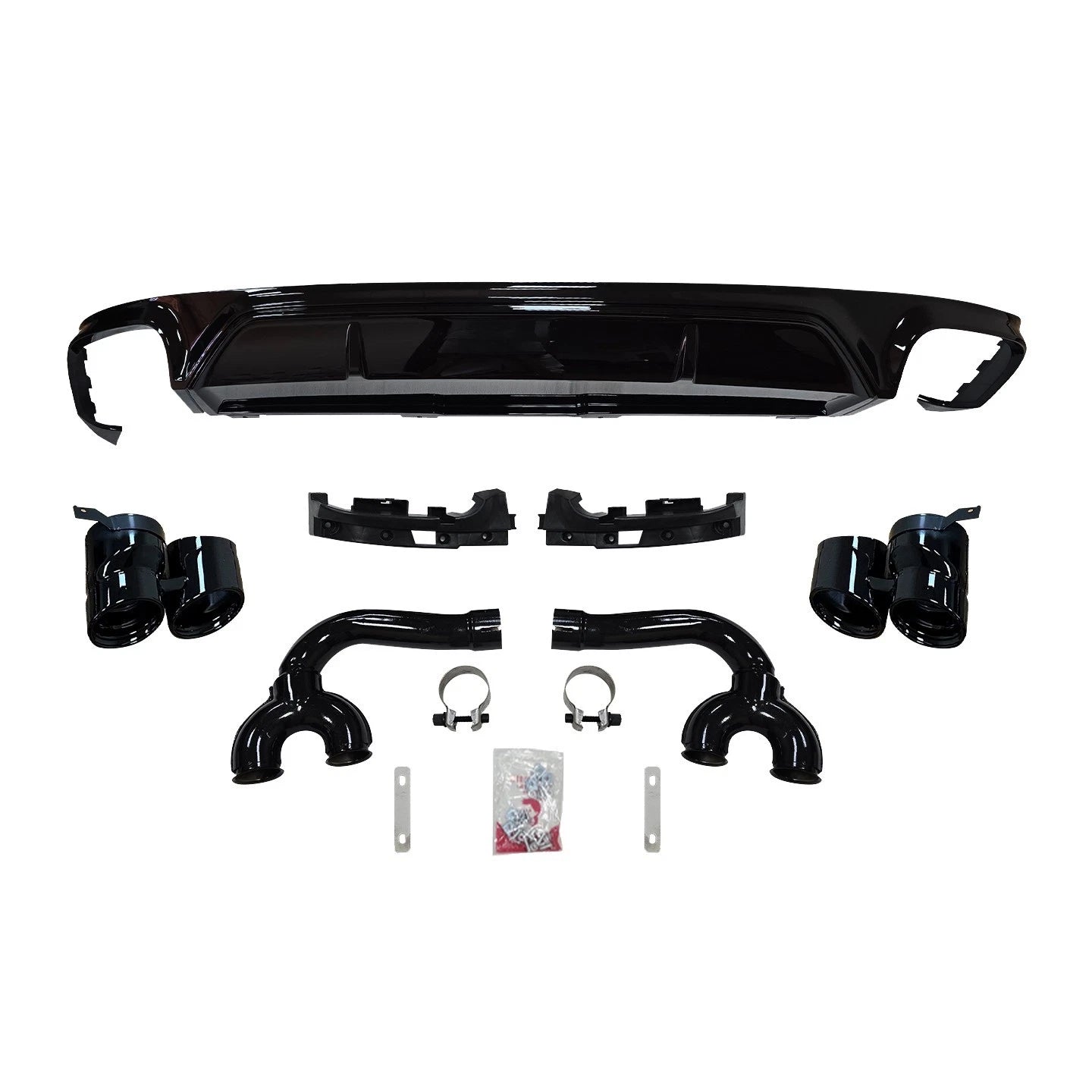 SQ8 LOOK REAR BUMPER DIFFUSER FOR AUDI Q8 2018+ WITH GLOSS BLACK EXHAUST TIPS