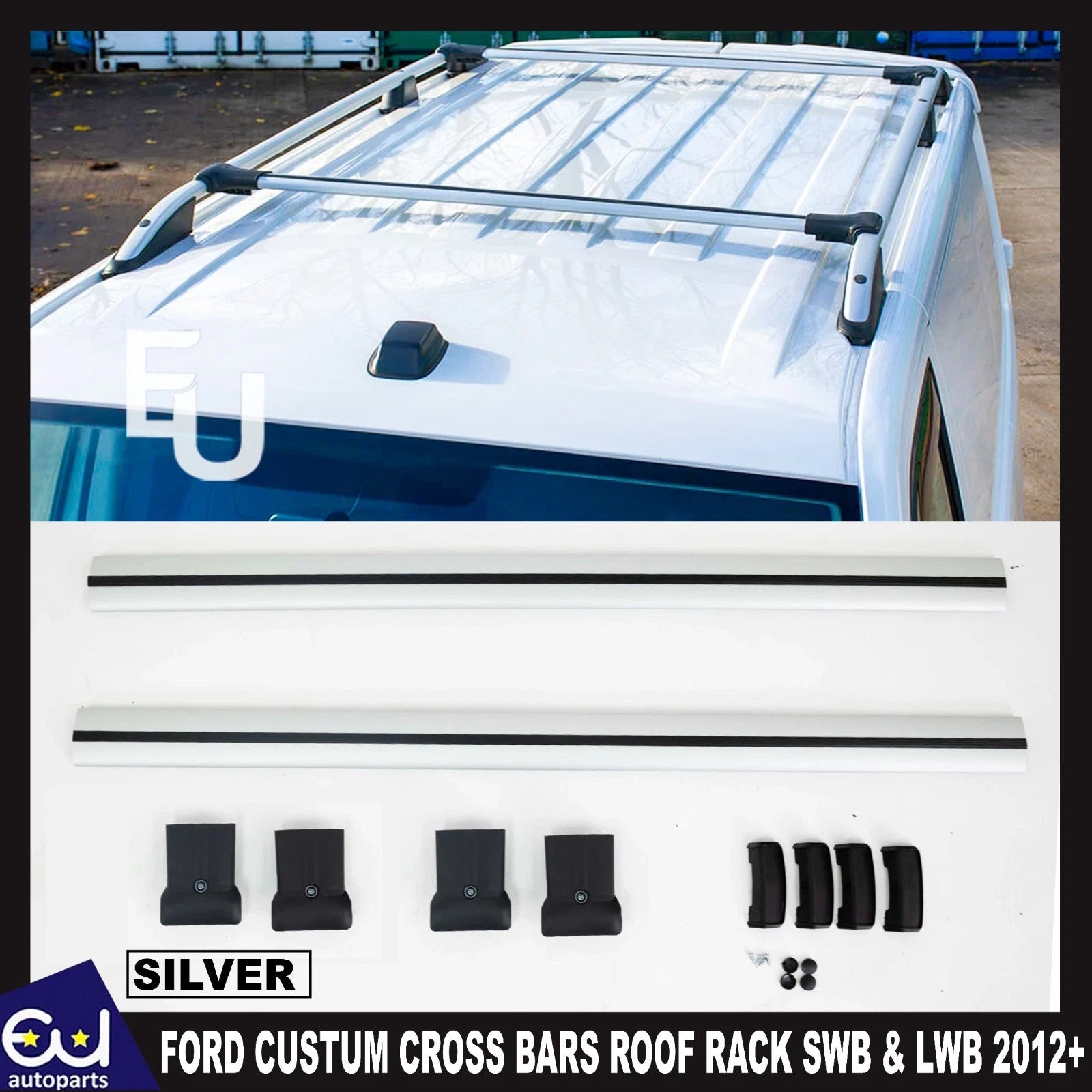 FOR FORD CUSTUM CROSS BARS ROOF RACK RAILS SWB & LWB SILVER 2012+