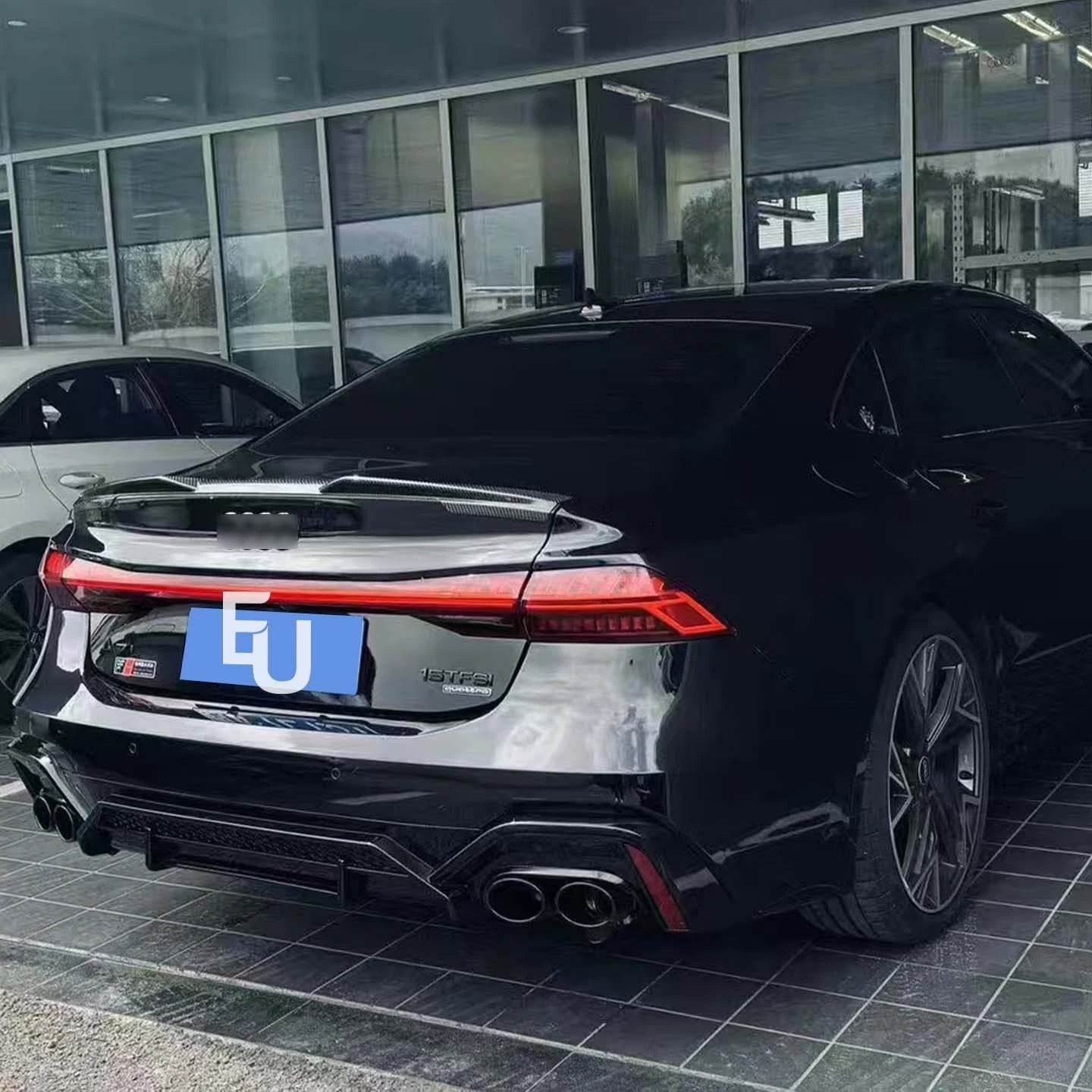 RS7 ABT STYLE REAR BUMPER DIFFUSER TAILPIPES BODY KIT BLACK FOR AUDI A7 4K8 18+