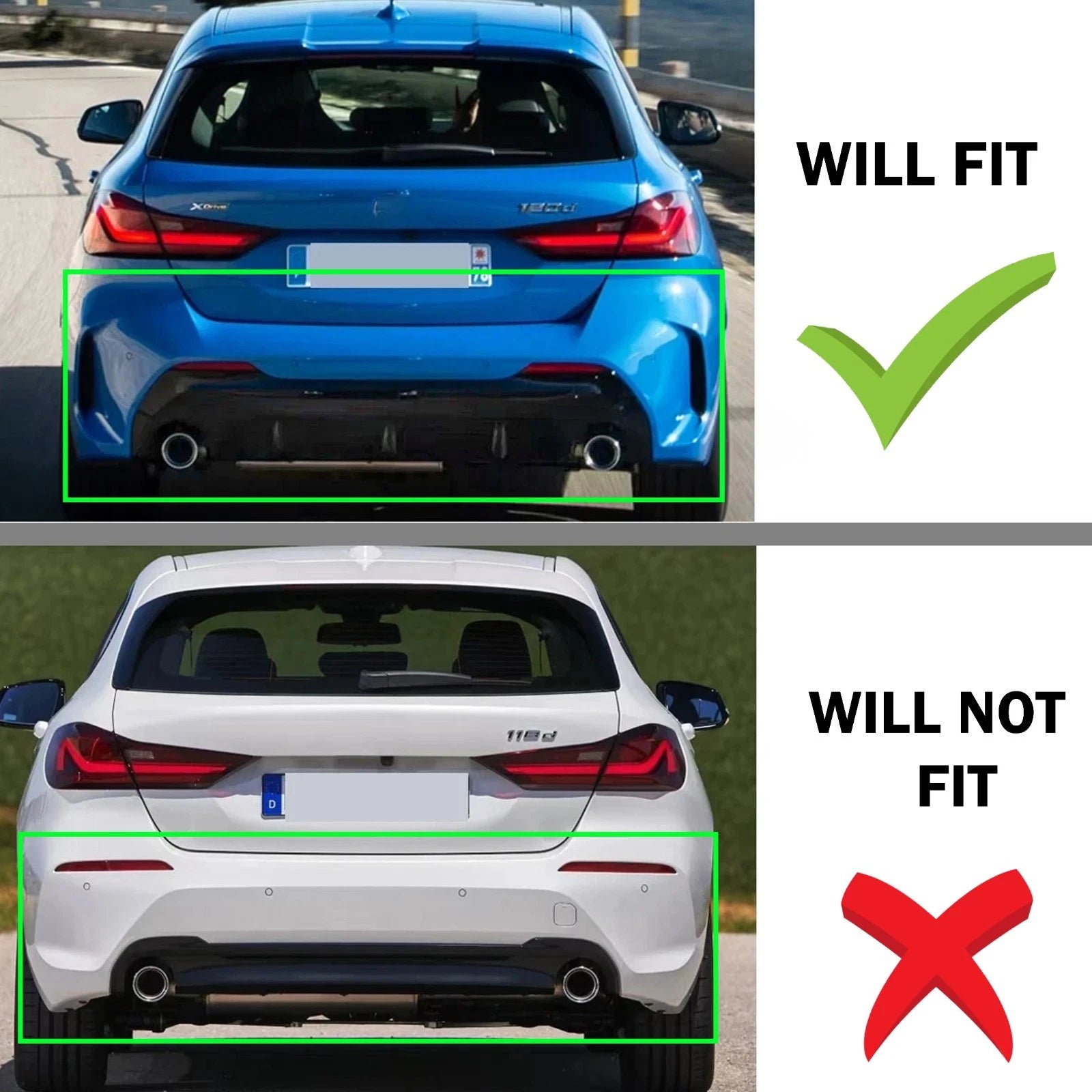 COMPETITIVE REAR DIFFUSER M SPORT DUAL EXHAUST FOR BMW 1 SERIES F40 19+ GLOSS
