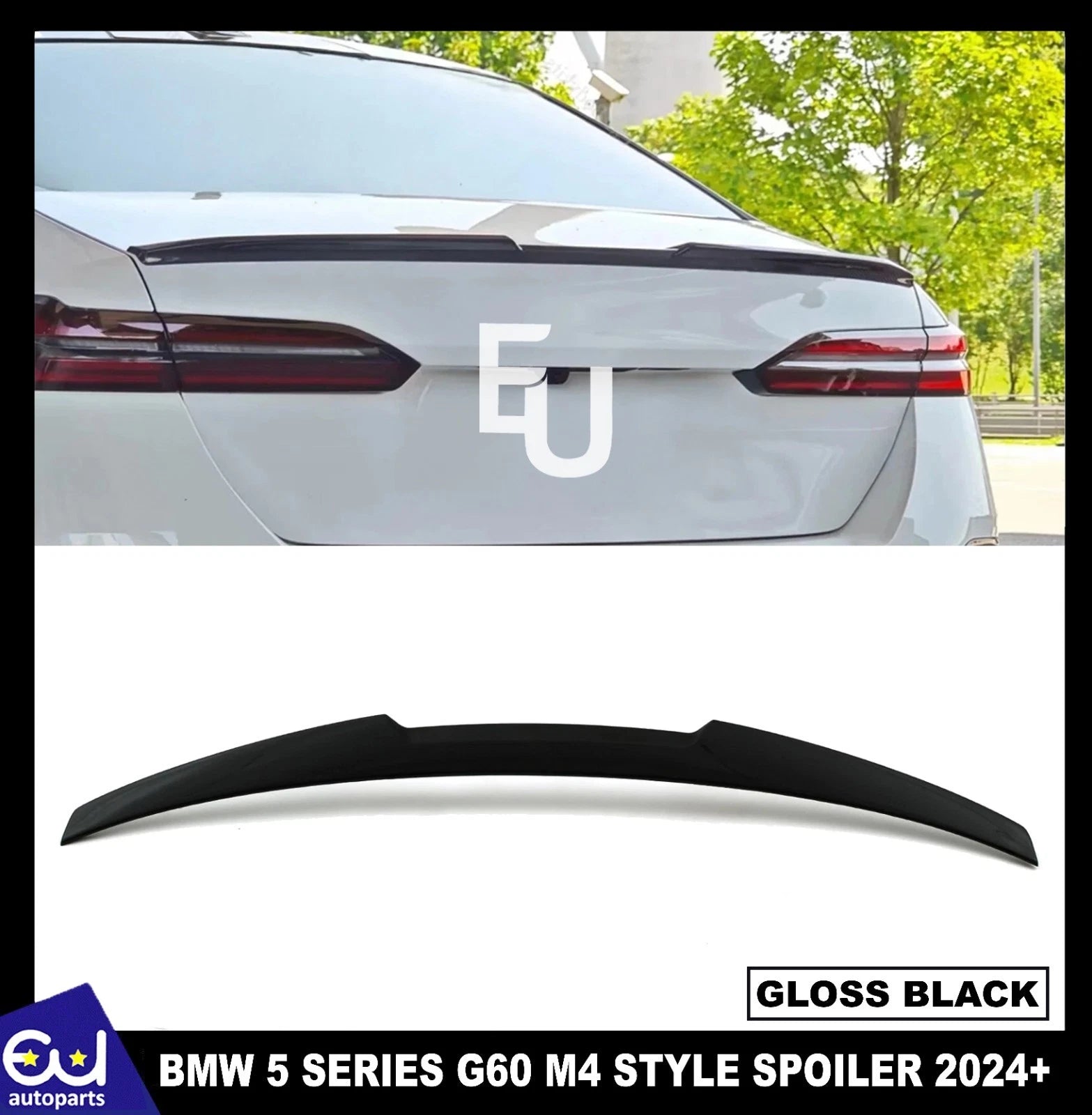 FOR BMW 5 SERIES G60 M4 STYLE REAR BOOT SPOILER LIP EXTENSION GLOSS BLACK  2024+