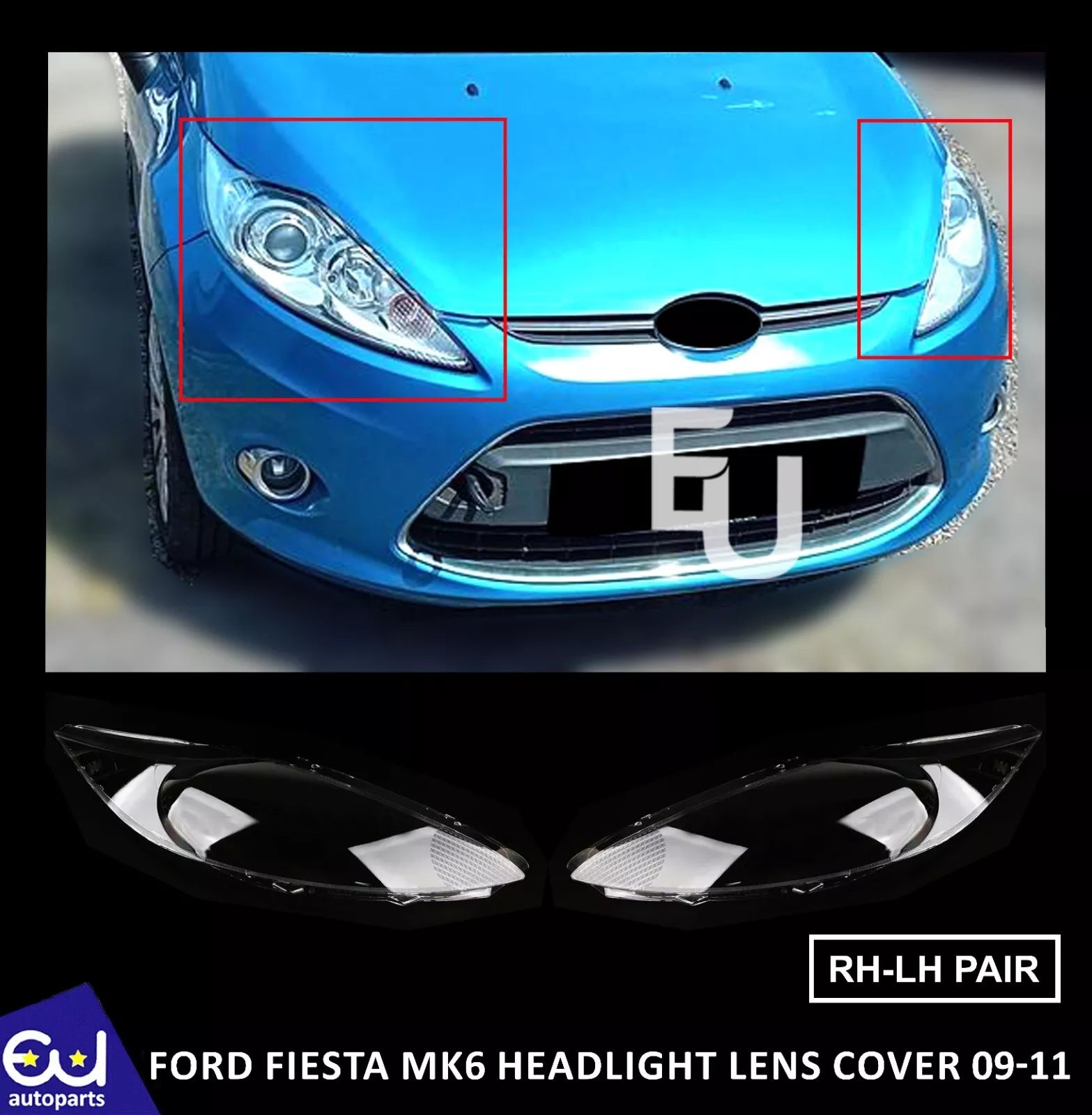 FOR FORD FIESTA MK6 2009-11 FRONT HEADLIGHT LAMP LENS COVER LEFT RIGHT SIDE PAIR