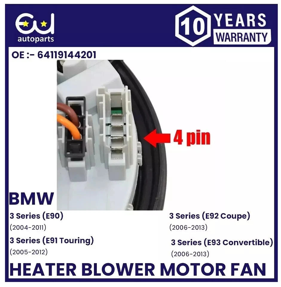 HEATER BLOWER MOTOR FAN FOR BMW 3 & 1 SERIES Z1 Z4 E90 E91 E92 E93 64119144201