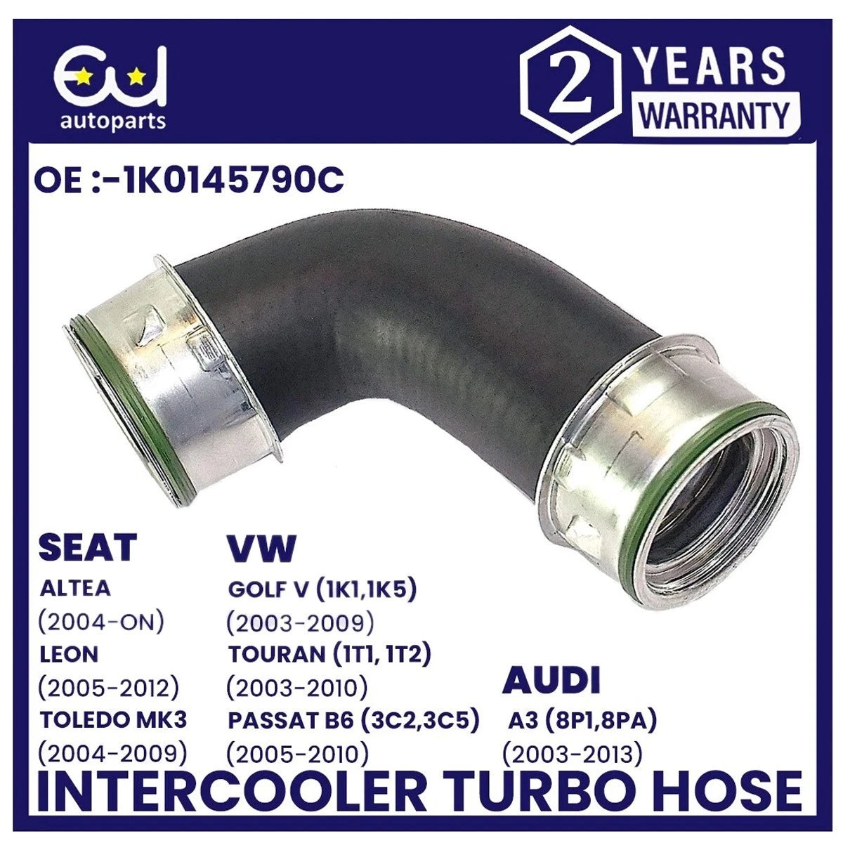 VW AUDI SEAT TURBO BOOST INTERCOOLER HOSE PIPE 1K0145790C 2.0 TDi A3 GOLF PASSAT