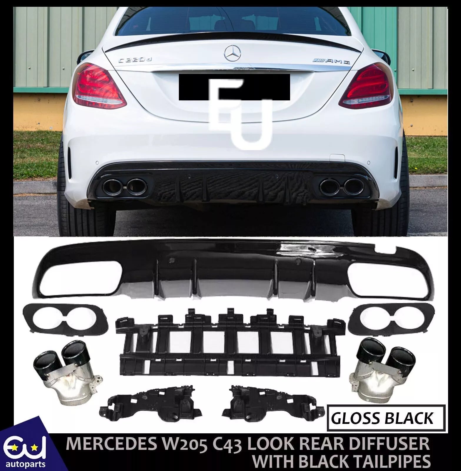 REAR DIFFUSER BUMPER AMG SEDAN FOR MERCEDES BENZ C CLASS W205 AMG C43 2015-2018