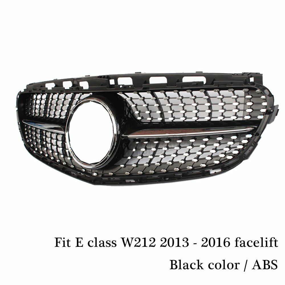 GLOSS BLACK CHROME DIAMOND GRILL GRILLE FOR MERCEDES E CLASS W212 2013-2016 AMG