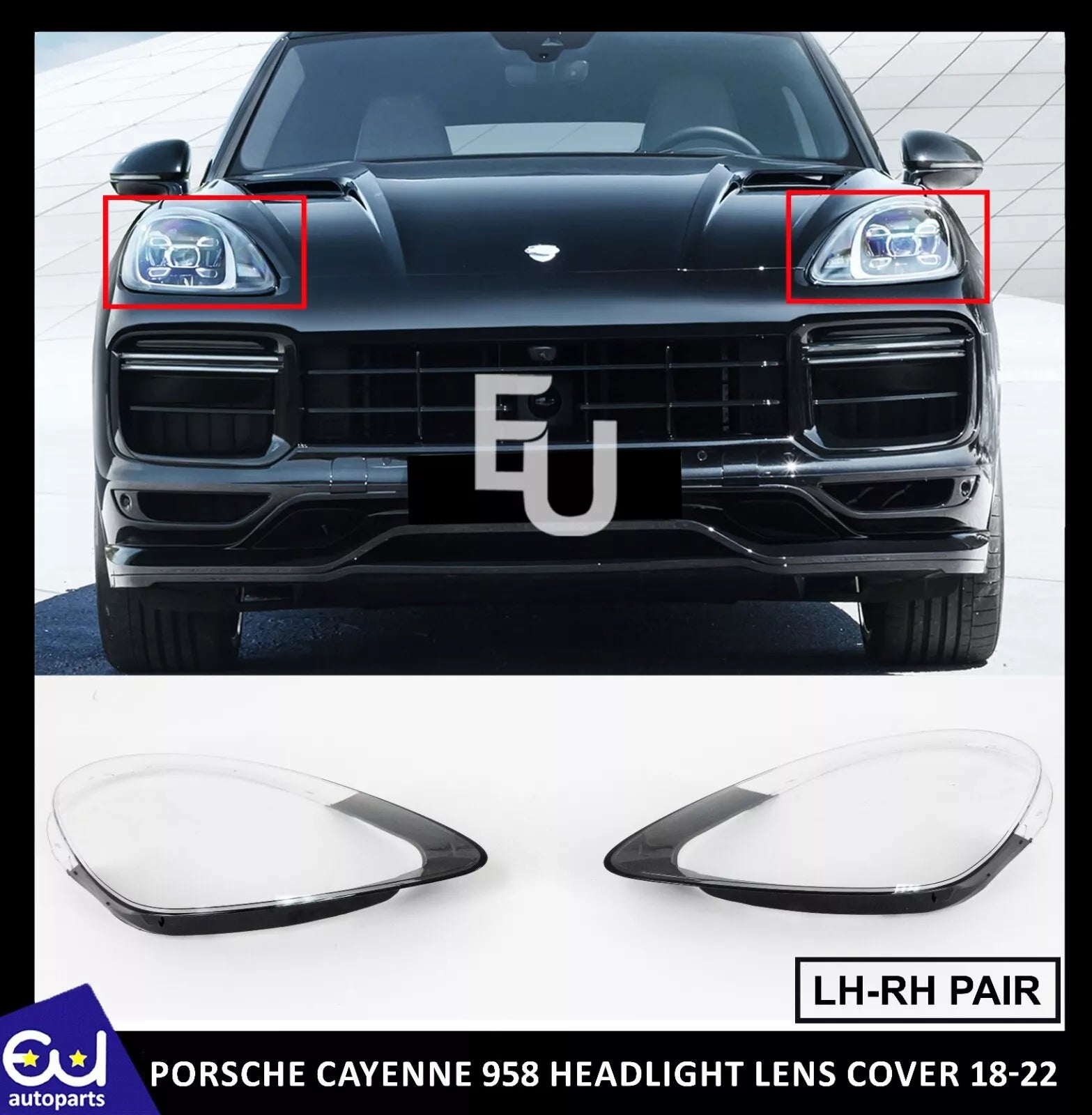 LEFT RIGHT SIDE PAIR HEADLIGHT LENS COVER LAMP FOR PORSCHE CAYENNE 958 2018-2022