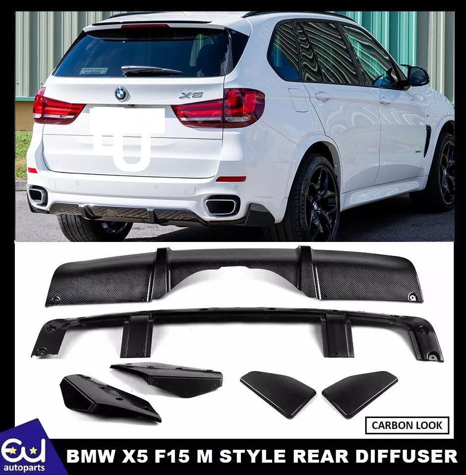 FOR BMW X5 F15 M SPORT REAR DIFFUSER LIP SPLITTER VALANCE CARBON LOOK 2013-2018