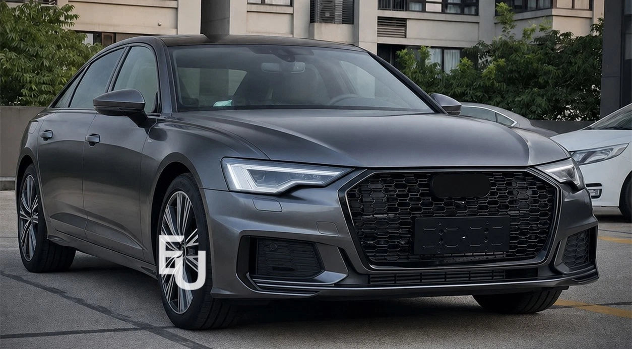 RS6 LOOK FRONT HONEYCOMB GRILLE GRILL FOR AUDI A6 AVANT S6 C8 GLOSS BLACK 18-25