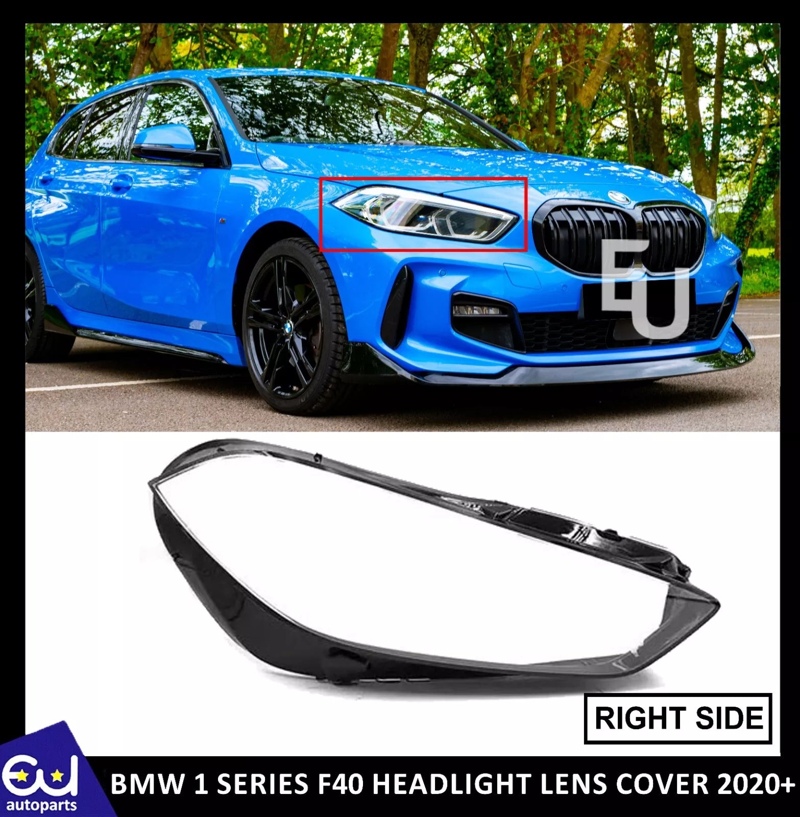 FRONT HEADLIGHT LENS COVERS RIGHT DRIVER SIDE FOR BMW 1 SERIES F40 2020 ONWARD