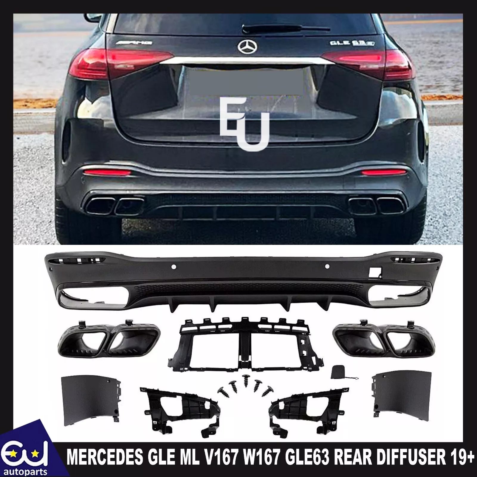 REAR DIFFUSER & BLACK TAILPIPEPS FOR MERCEDES GLE ML V167 W167 GLE63 STYLE 2019+
