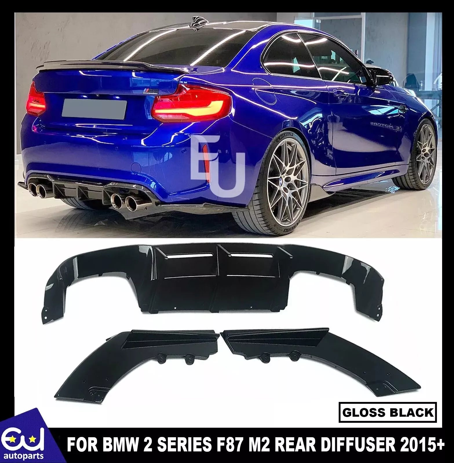 FOR BMW M2 F87 GLOSS BLACK REAR DIFFUSER SPLITTER VALANCE 3PC MTC STYLE 2015+