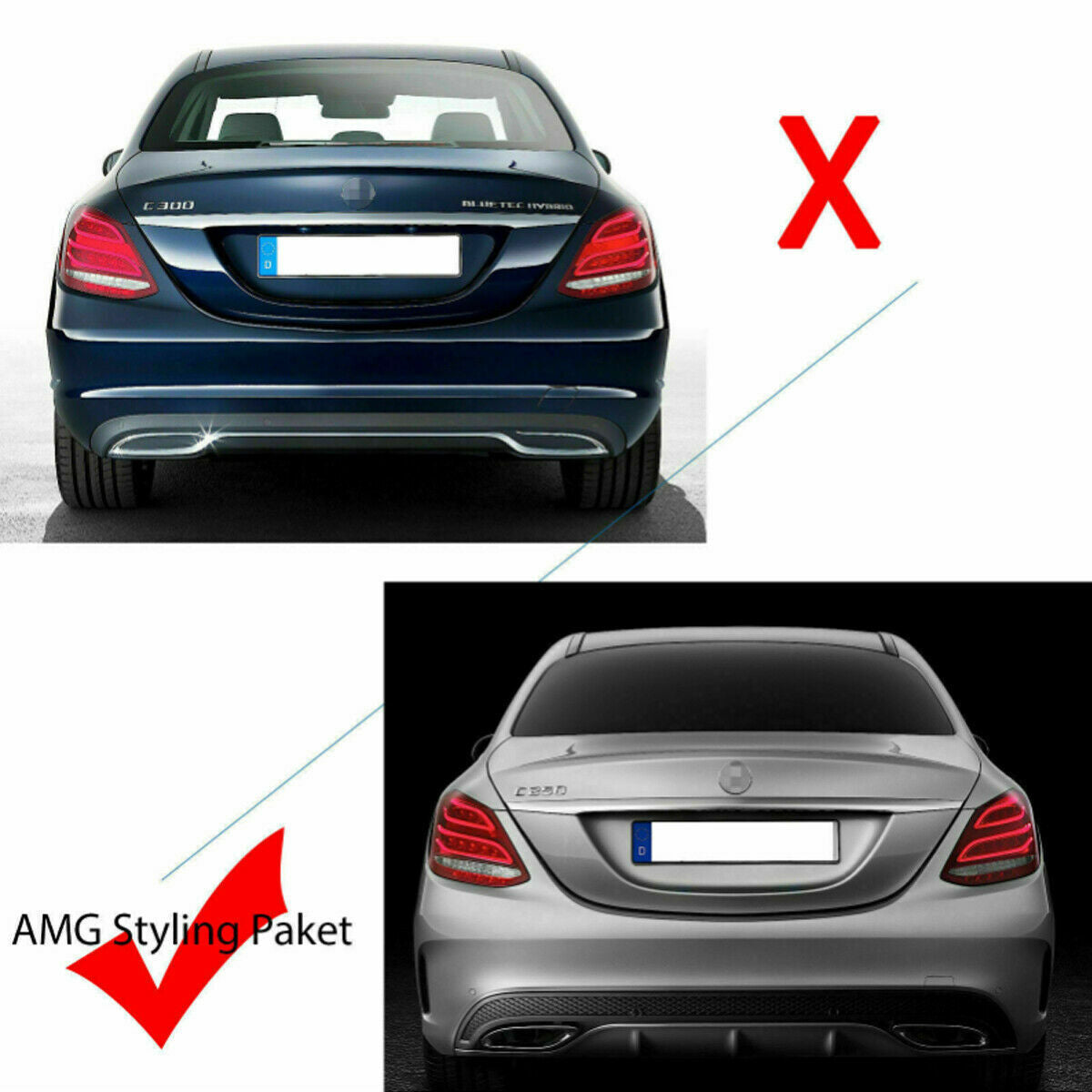 FOR MERCEDES-BENZ W205 14-20 BLACK EDITION REAR DIFFUSER+EXHAUST TIPS C63 STYLE
