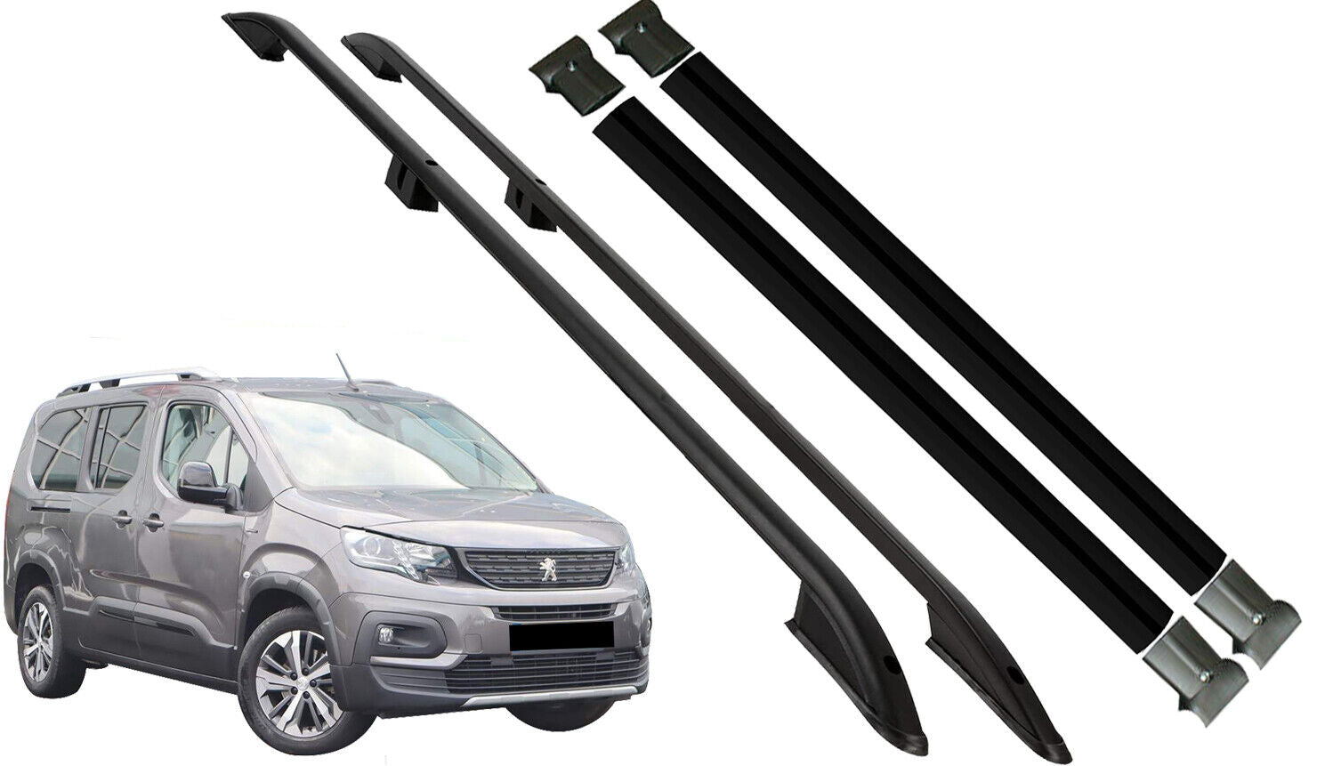 FOR PEUGEOT RIFTER LWB ROOF RACK RAILS CROSS BARS SET BLACK 2019-ONWARDS