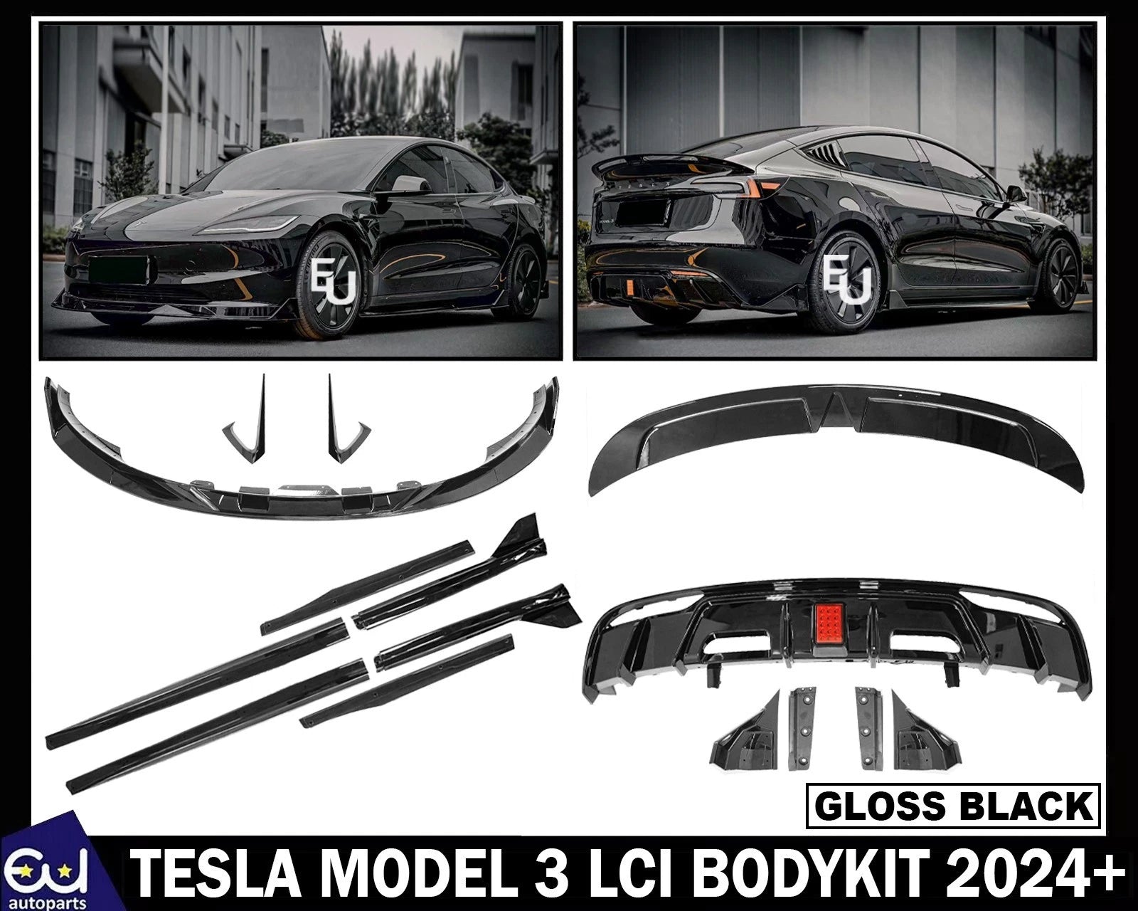 BRAGE DESIGN BODY KIT FRONT SPLITTER REAR DIFFUSER FOR TESLA MODEL 3 LCI 2024+