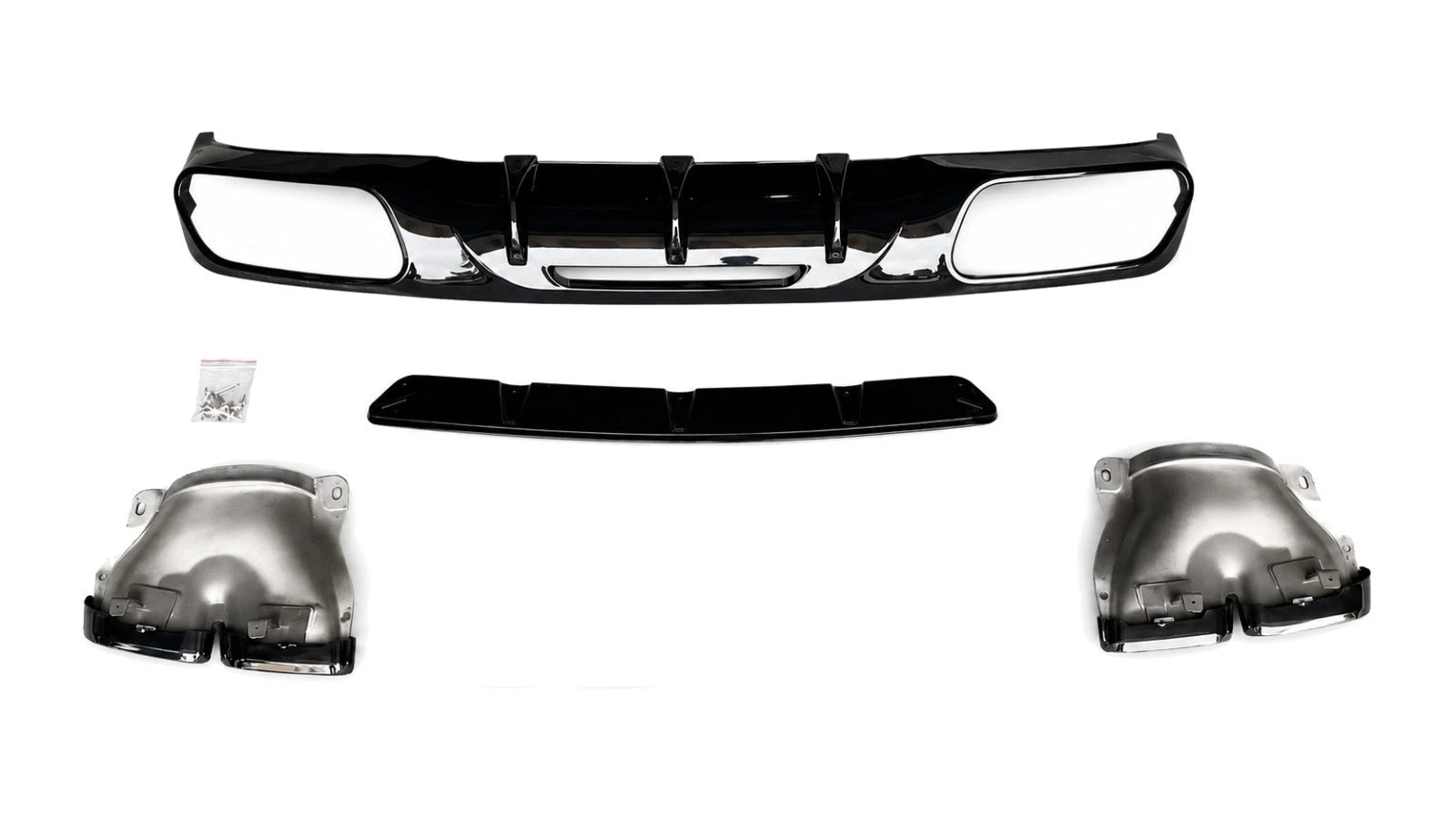 FOR MERCEDES CLS W218 C218 GT63 LCI REAR DIFFUSER W/TAILPIPE GLOSS BLACK 14-17