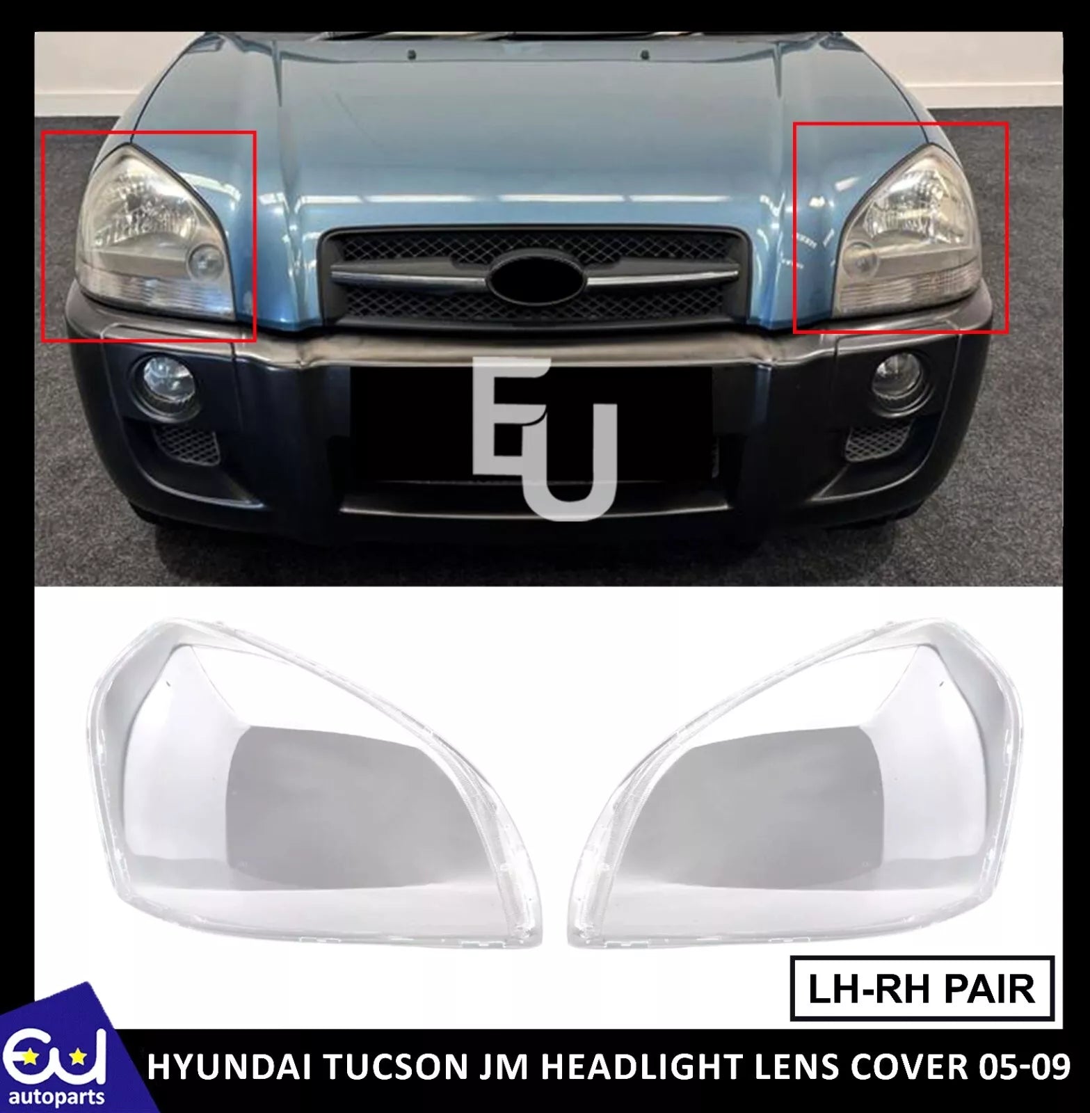 FRONT HEADLIGHT LAMP LENS COVER FOR HYUNDAI TUCSON JM LEFT RIGHT PAIR SIDE 05-09