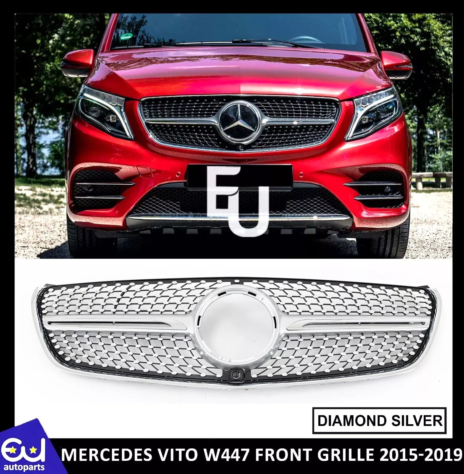 FOR MERCEDES VITO W447 BLACK CHROME DIAMOND STYLE SILVER GRILL GRILLE 2015-2019