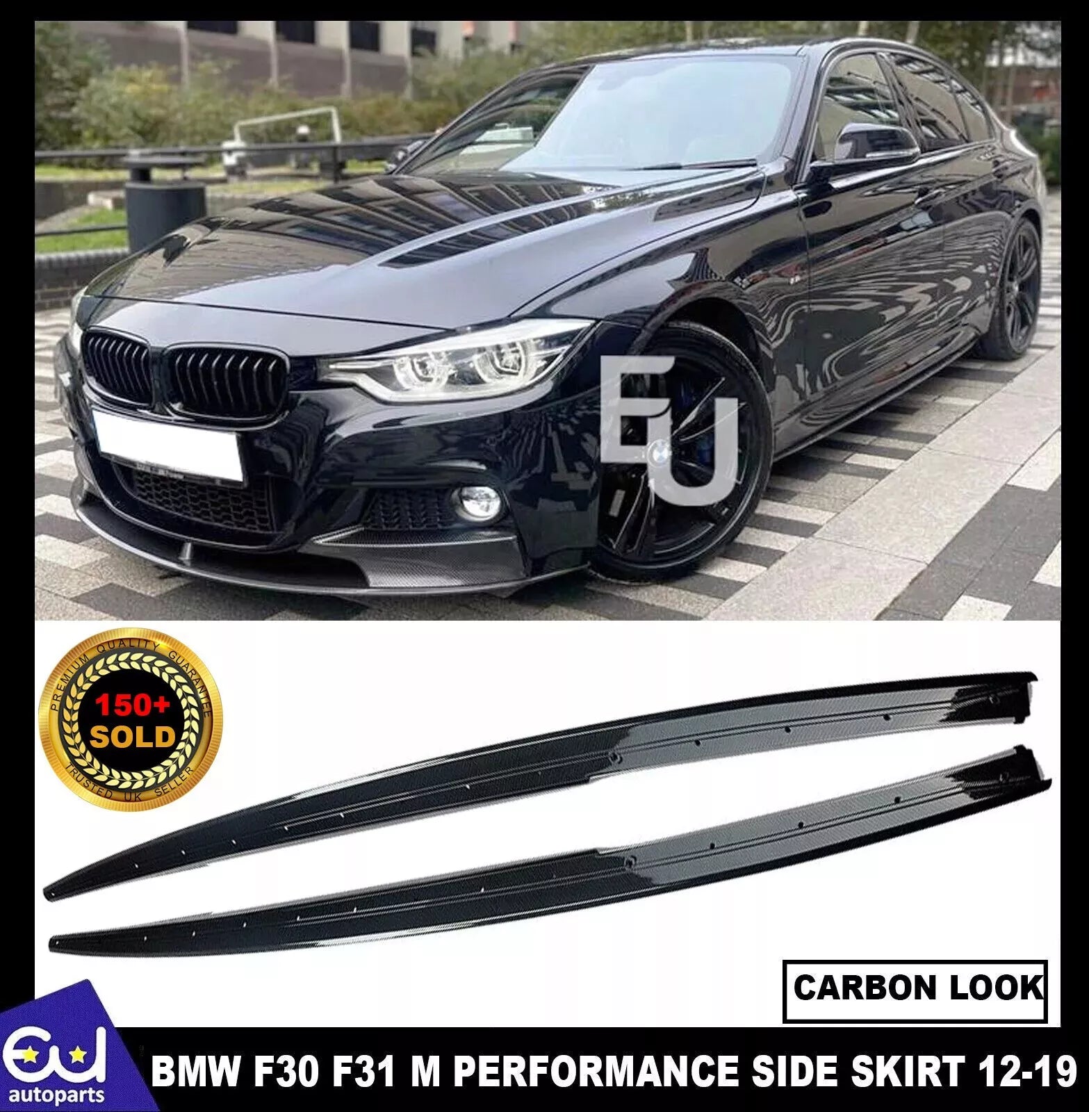 FOR BMW 3 SERIES F30 F31 M SPORT SIDE SKIRT EXTENSION CARBON FIBER LOOK 2012-19